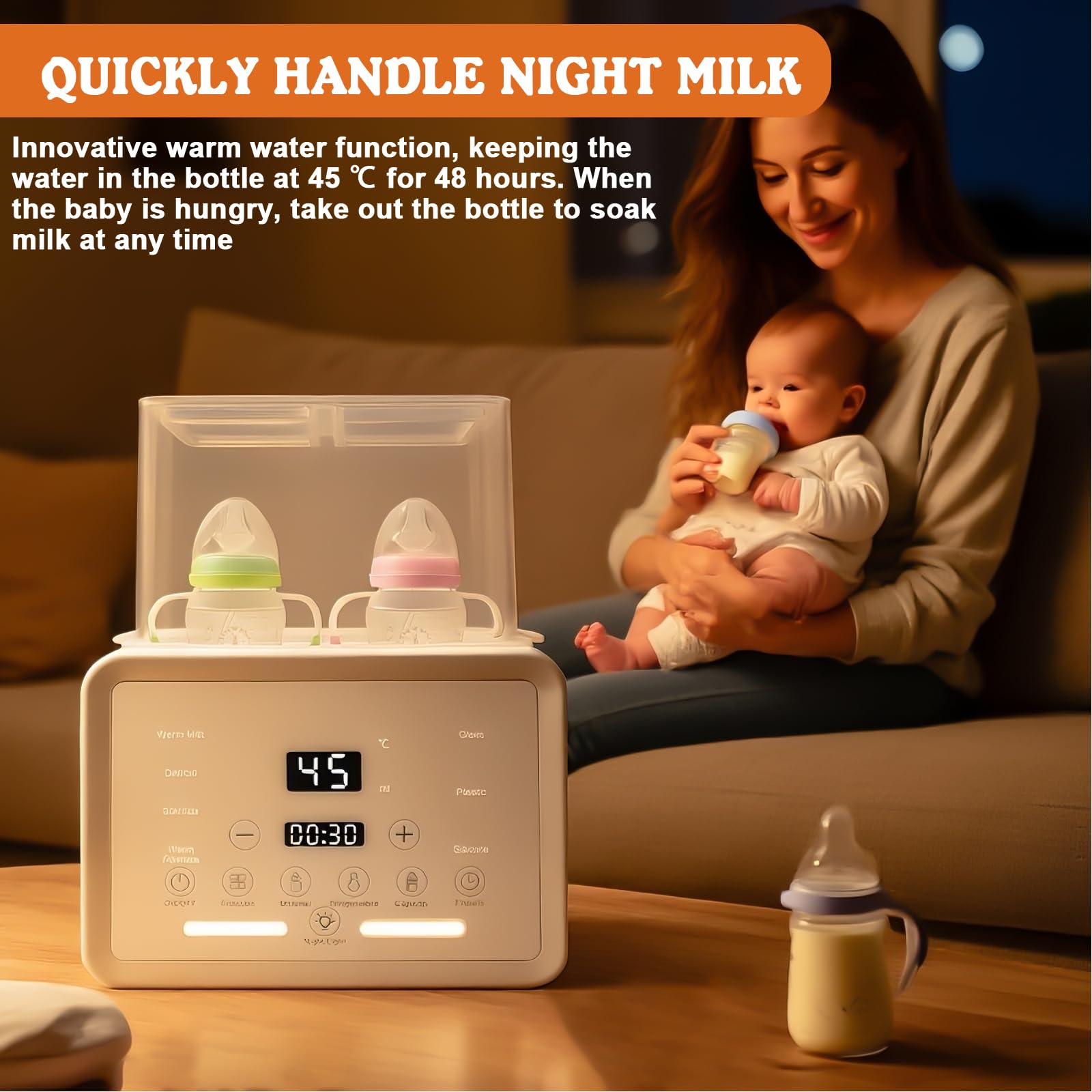 Flaschenwärmer, 8-in-1 Multifunktionaler Flaschenwärmer baby, Multifunktionaler, Babykostwärmer mit LCD-Display, 2 Flaschen gleichzeitig, Bottle Warmer Milchwärmer für Reise- und Heimgebrauch