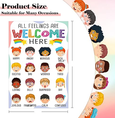 Miniatura 3 de FLYAB Tabla de sentimientos para niños  11.2 x 16.5 pulgadas, decoración de aula de emociones elementales, póster de aprendizaje de salud mental