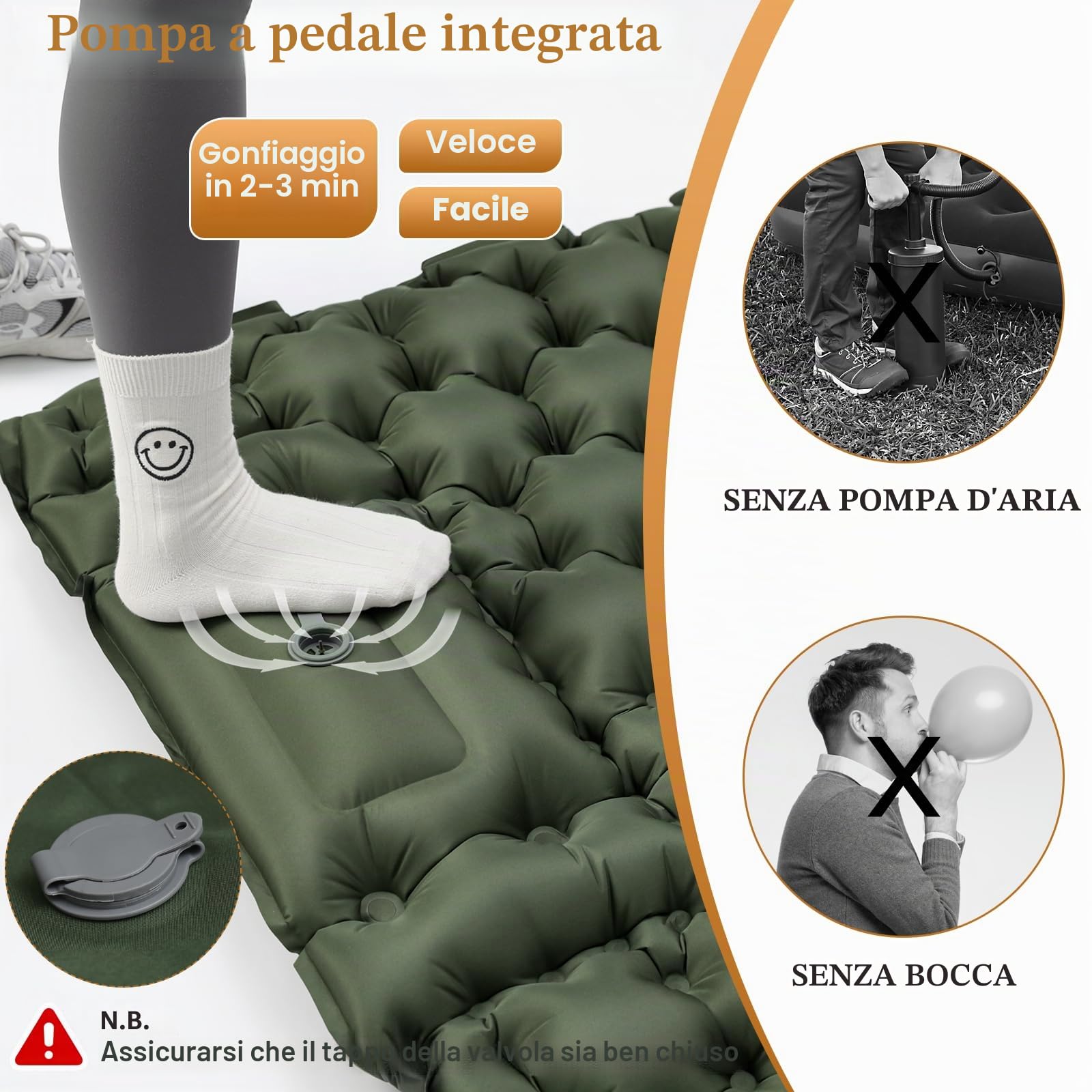 Satisure Tappetino da campeggio impermeabile, per 2 persone, autogonfiabile, con pressa per i piedi, pompa ad aria, per acqua, spiaggia, piscina, tettuccio auto
