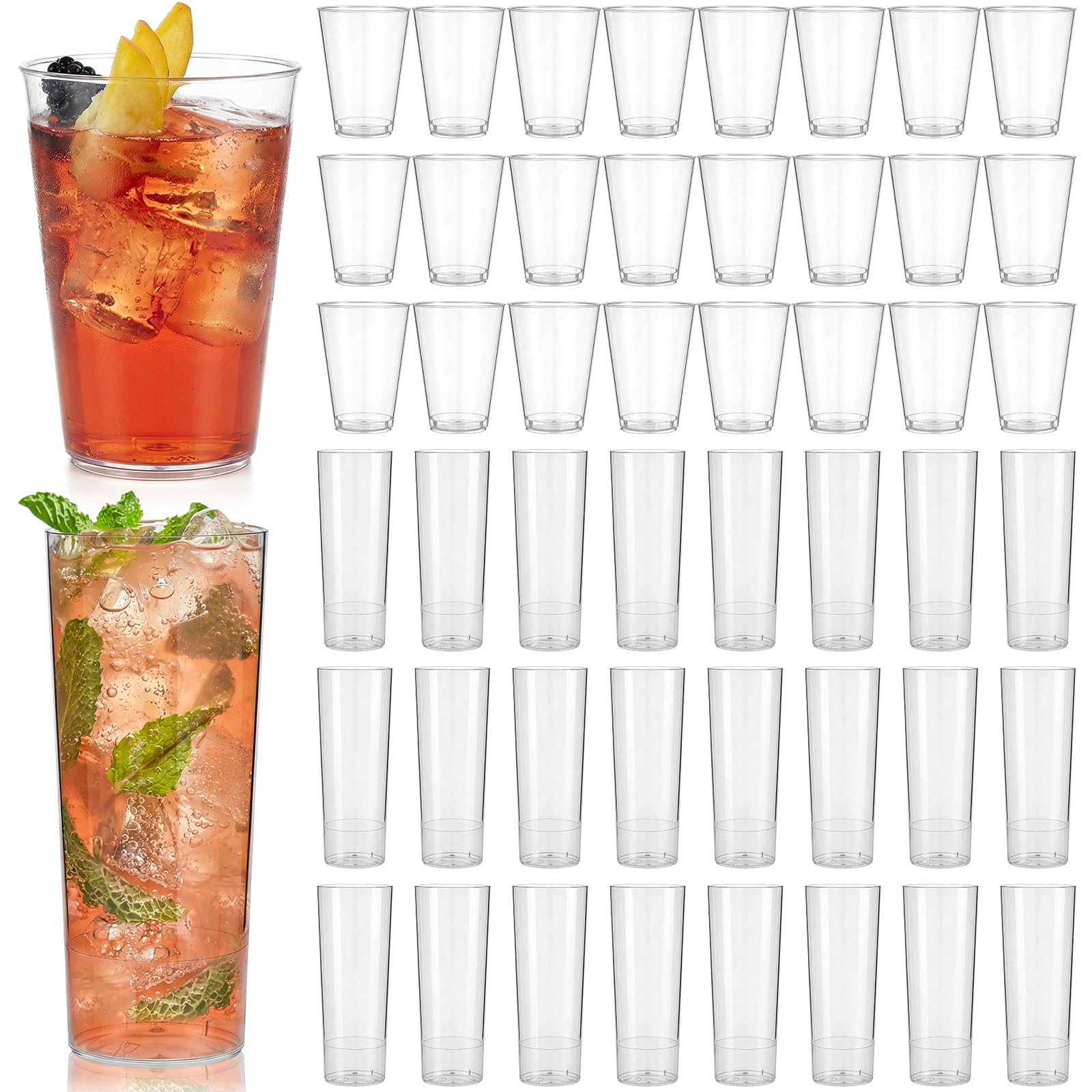 48 Packs Clear Plastic Drinking Glasses Set 10oz Hard Plastic Highball Drinking Glasses 8 oz Water Cups Collins