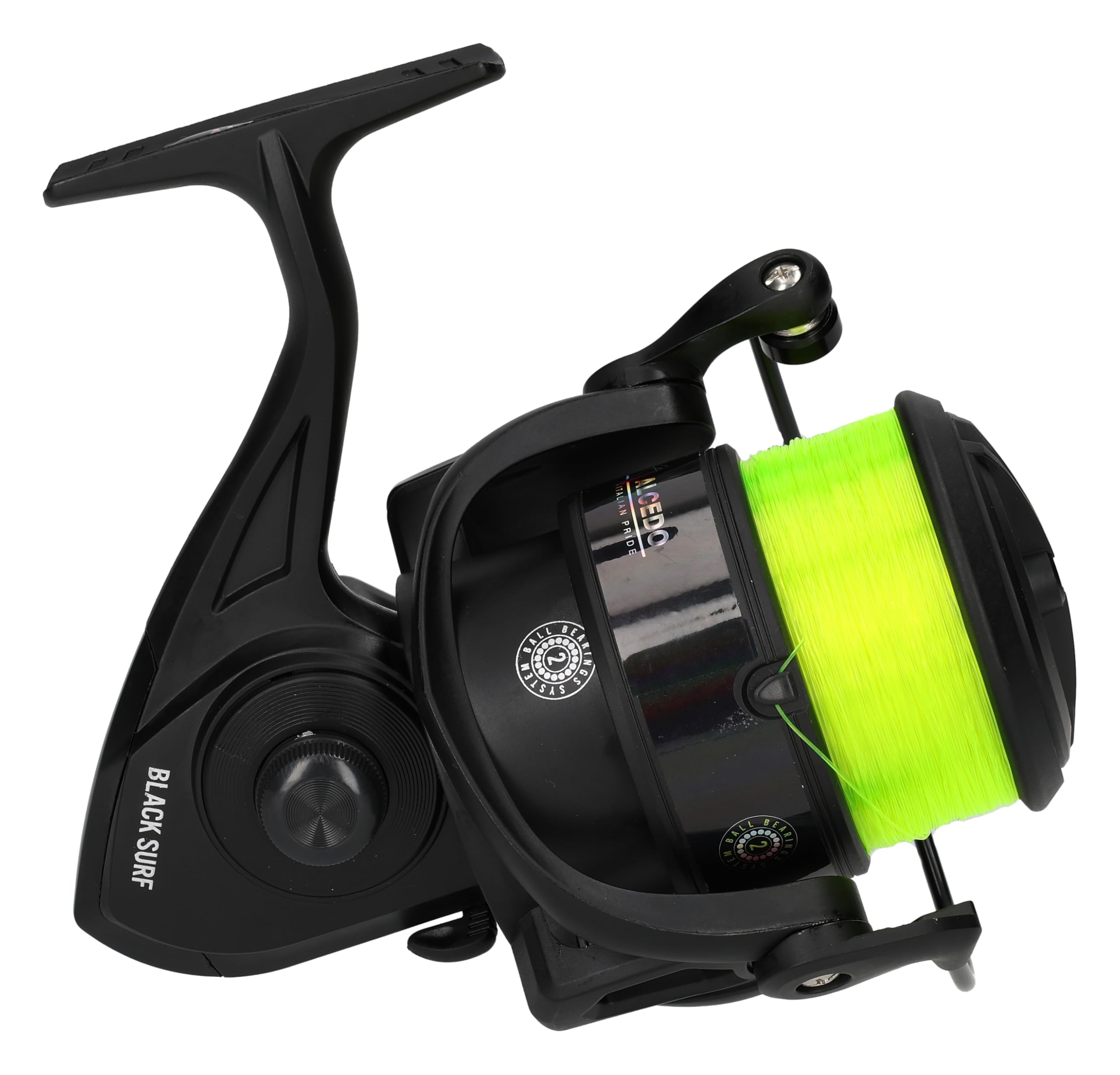 alcedo italian fishing reels Black Surf 8000 FD Surfcasting Reel Already Spooled with Fluorescent Yellow Thread, 2 Bearings, Reinforced Headband, Ideal for Beach Sports & Outdoors Retrieving Hand:Right Hand Retrieve Fishing Hooks Freshwater Assortment chicken