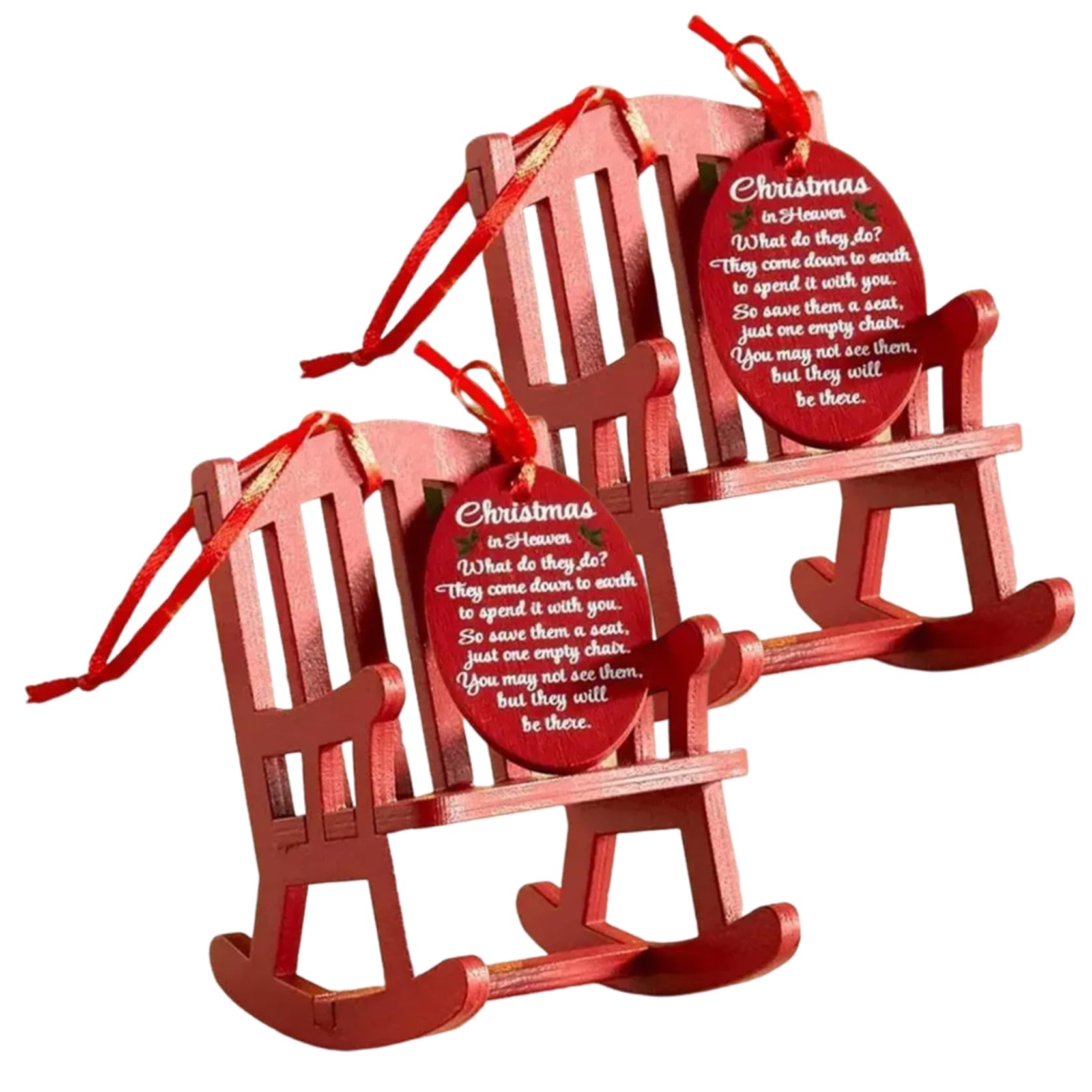 Wedhapy 2Pcs Christmas In Heaven Rocking Chair Ornament Memorial Christmas Decor With Meaningful Tag Hanging Wooden Christmas In Heaven Ornament For Xmas Tree