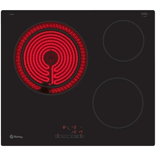 Balay 3EB715ER - Placa vitrocerámica, 3 Zonas de Cocción, Zona gigante de 28 cm de cocción, 60 cm, Sin bisel, Color Negro