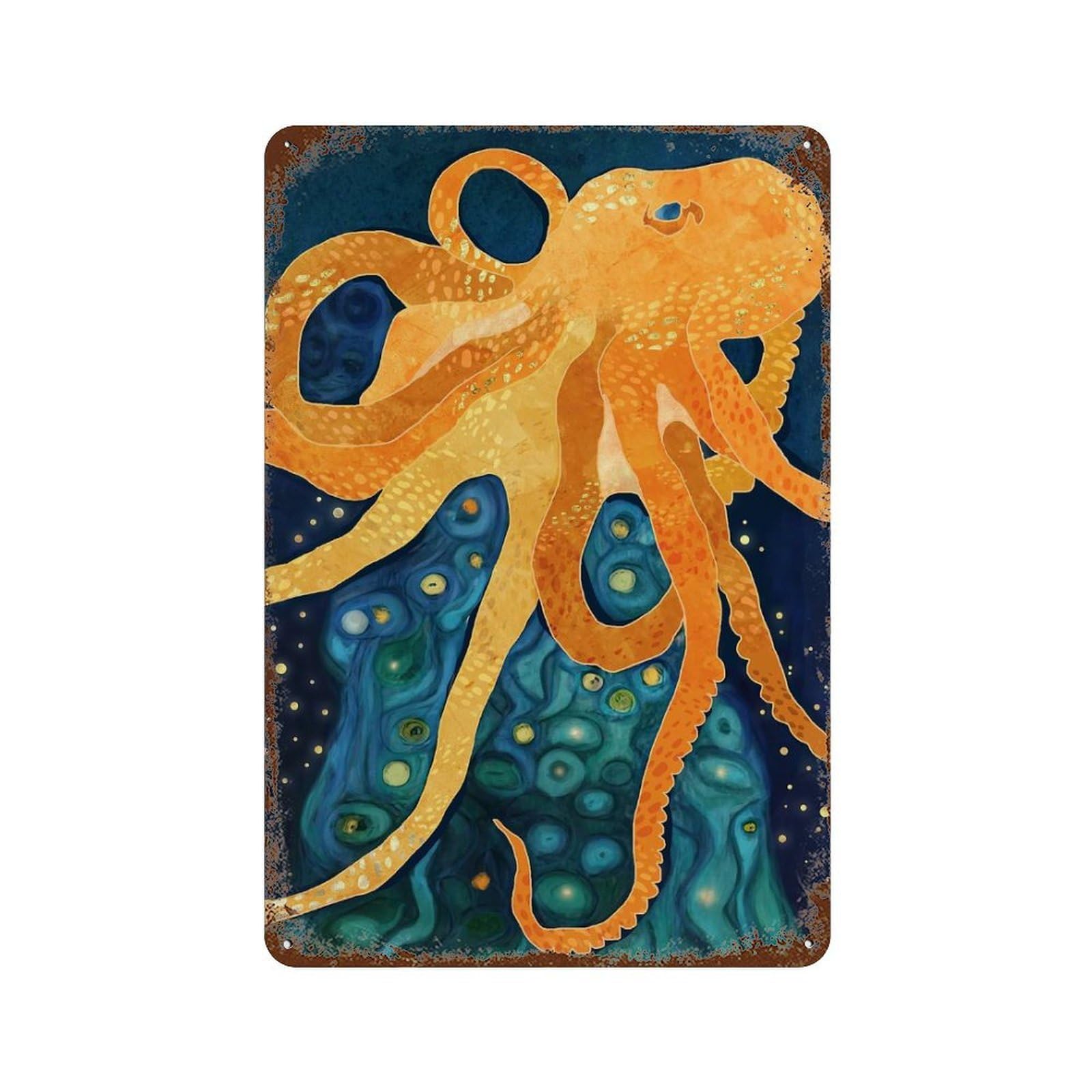 Octopus Dream Rust Effect Tin Sign 11.8"x7.9", Industrial Home Decor for Basement, Hobby Room And Garage Decor
