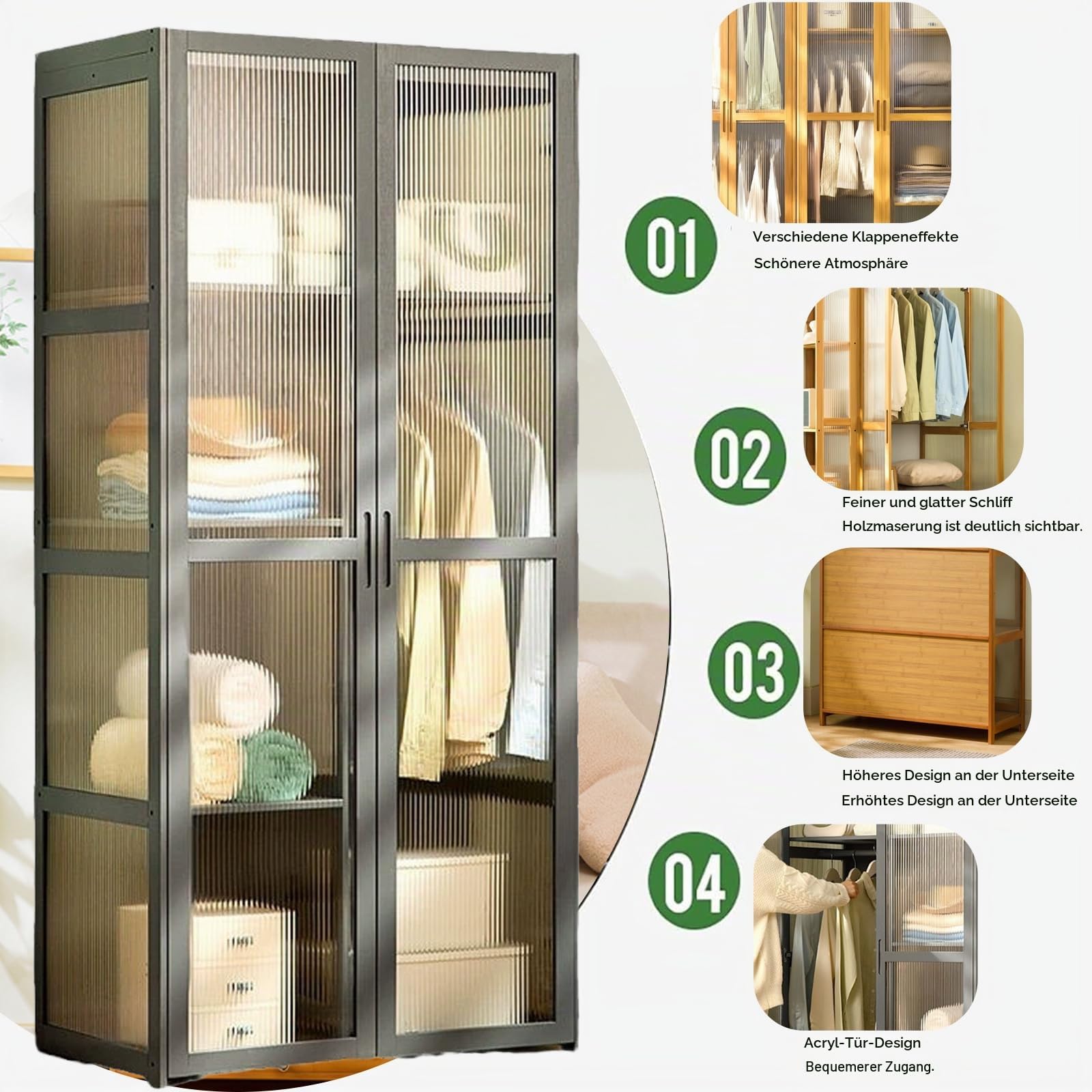 Transparentes Acryl-Garderoben-/Schlafzimmer-Schrank-Aufbewahrungsregal, transparentes Tür-Aufbewahrungsregal für Wohnzimmer/Schlafzimmer, einfach zu montieren-Schwarz64*47 * 170