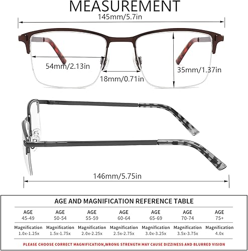 Miniatura 2 de CRGATV Paquete de 3 lentes de lectura para hombre, bloqueo de luz azul, lentes de metal medio ancho, lentes semi sin montura