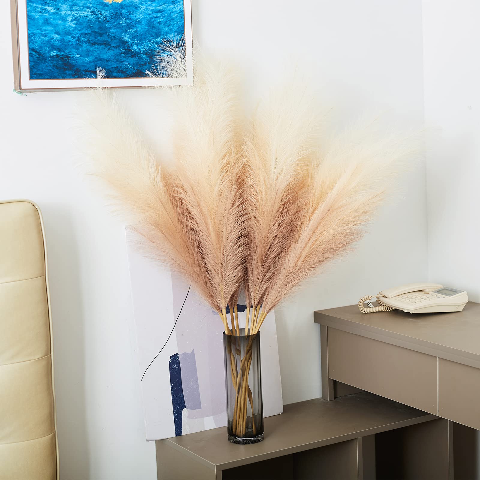 Herbe de la pampa artificielle décorative à 6 tiges, 110 cm, extra large, composition florale bohème, décoration d'intérieur pour chambre, fête de mariage