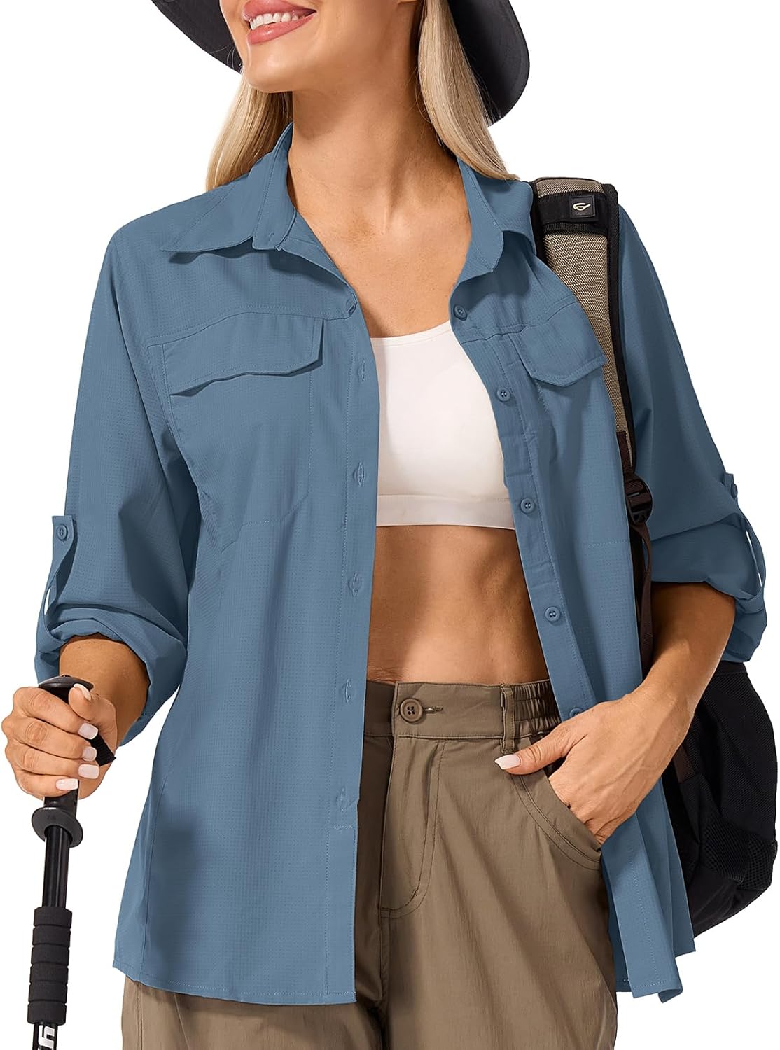 Womens Sun Protection Safari Shirts UPF 50+ UV Long Sleeve Outdoor Cool Quick Dry Fishing Hiking Shirts