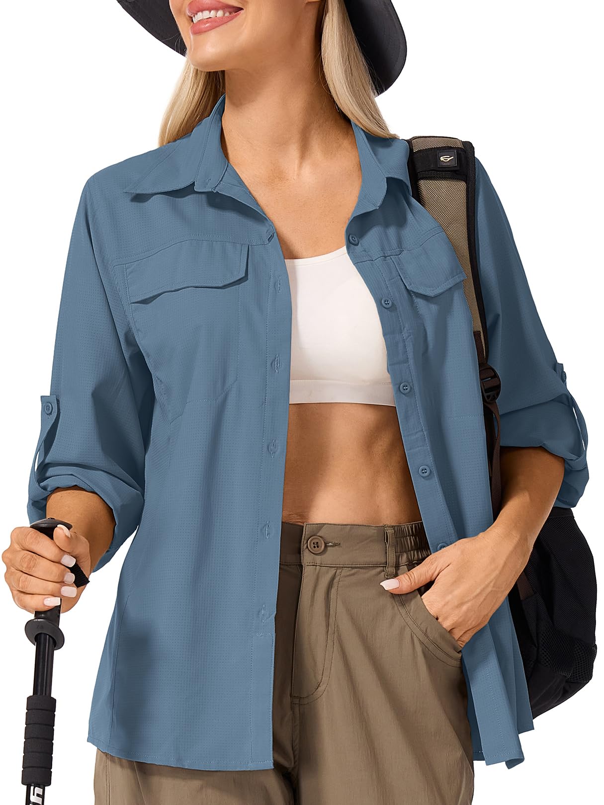 Jessie Kidden Camicie da donna a maniche lunghe con protezione UV, safari, escursionismo, pesca, UPF 50+, ad asciugatura rapida, rinfrescante, campeggio, viaggi