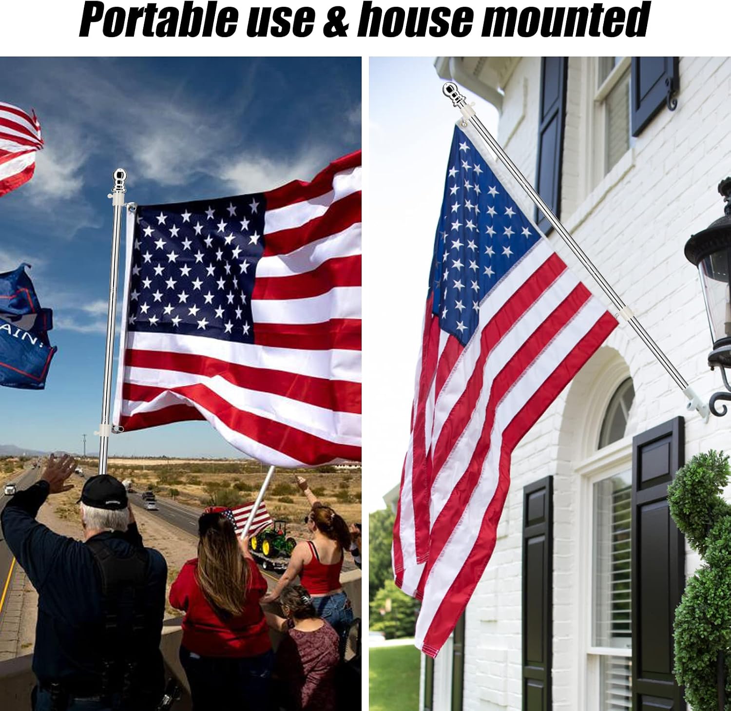 GLORYA 5FT Flag Pole for House, 1" Flag Pole Kit with Tangle-Free Rings, Stainless Steel Spinning Flag Pole for Residential and Commercial, Silver