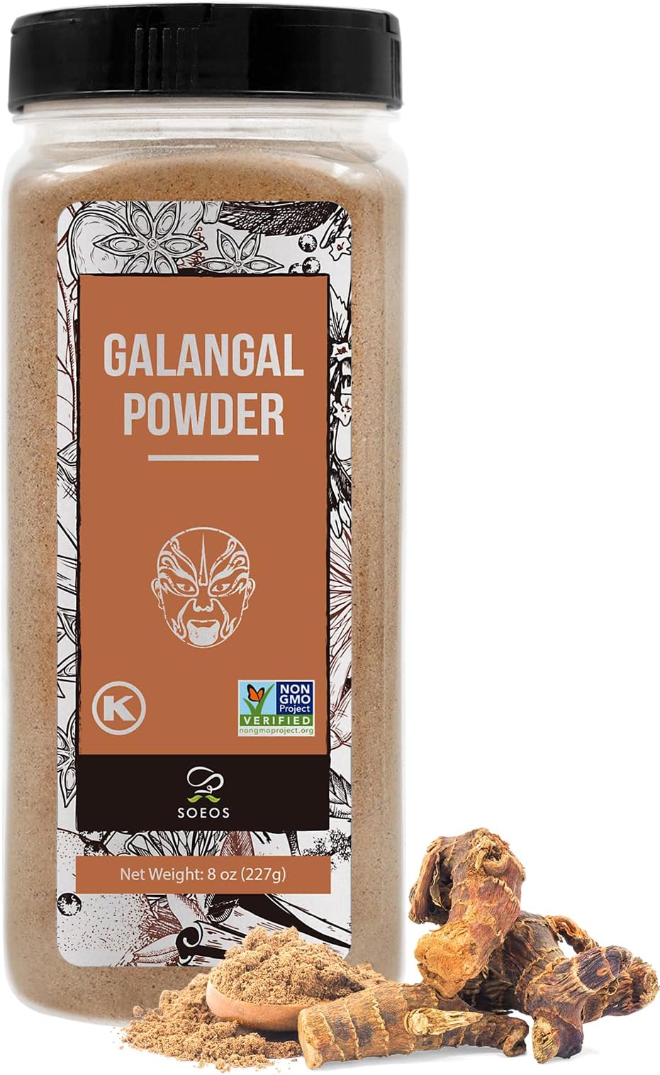 Soeos GALANGA POWDER 8OZ, NON-GMO Verified, Kosher, Great Galangal - Alpinia Galanga, Perfect for Tom Yum and Tom Kha Soups.