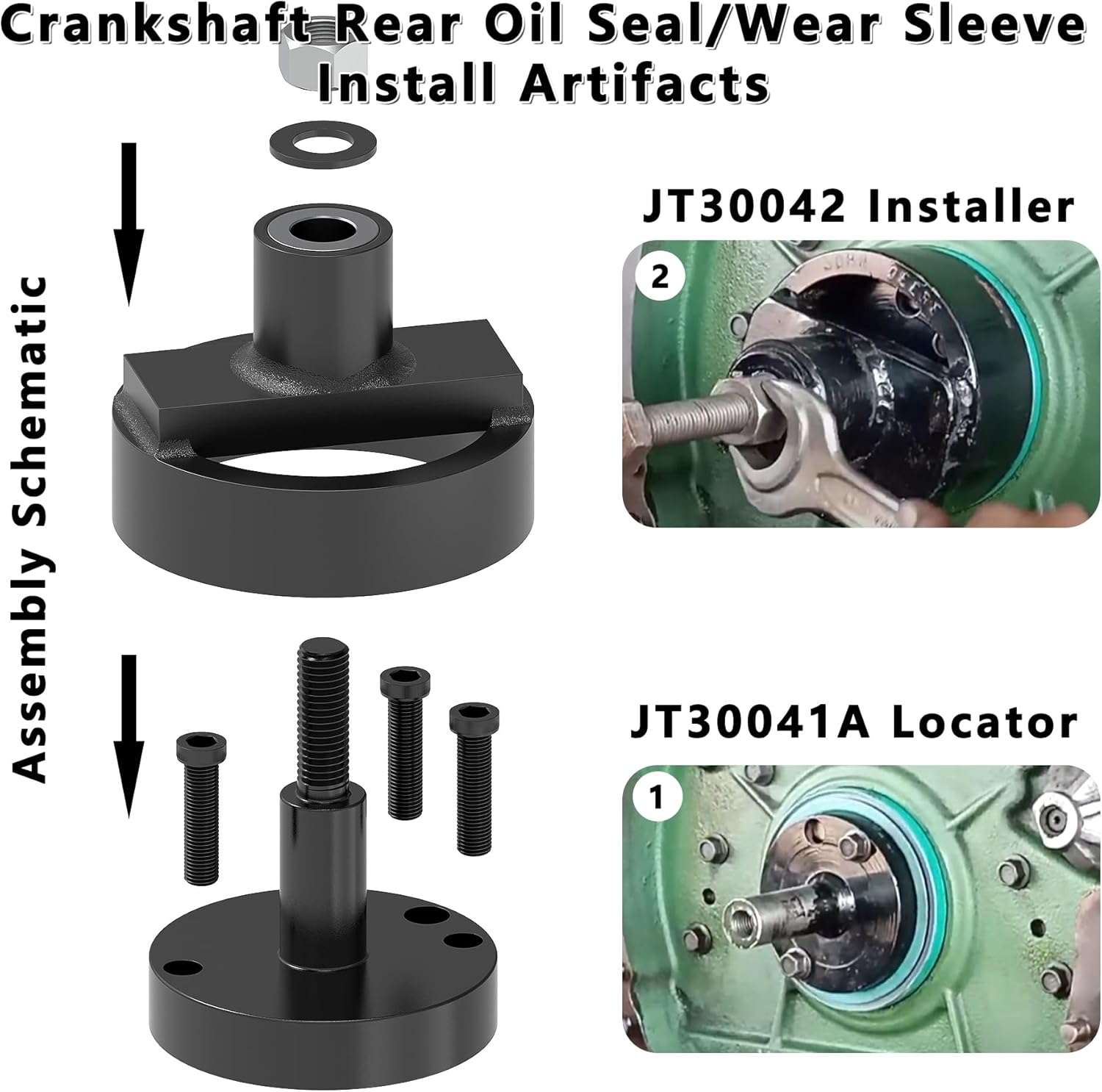 JT30040B Crankshaft Rear Main Seal Installer For John Deere 4045 152 164 180 202 219 239 329 359 414 Engine Crankshaft Seal Install Tool Replace ST-218, KCD10002A, JT30040 Tractor Tool Set