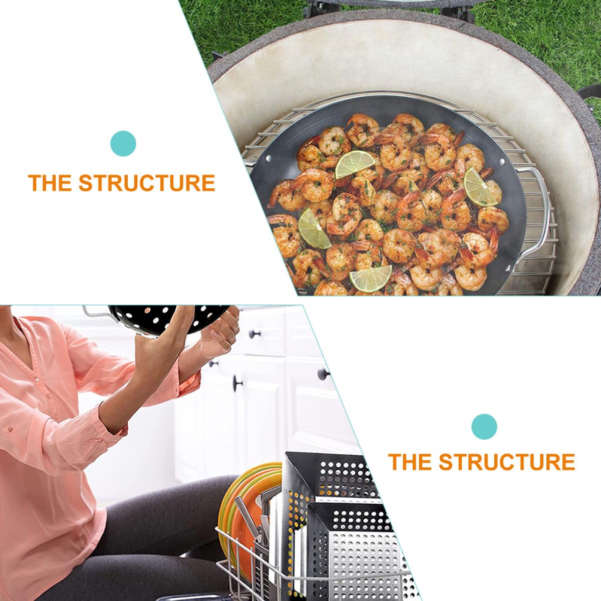 SHINEOFI Cestello Nero Design a Doppia Maniglia e Fori Grandi in Acciaio al Carbonio Resistente alla Ruggine per Barbecue Professionale per Uso All'aperto