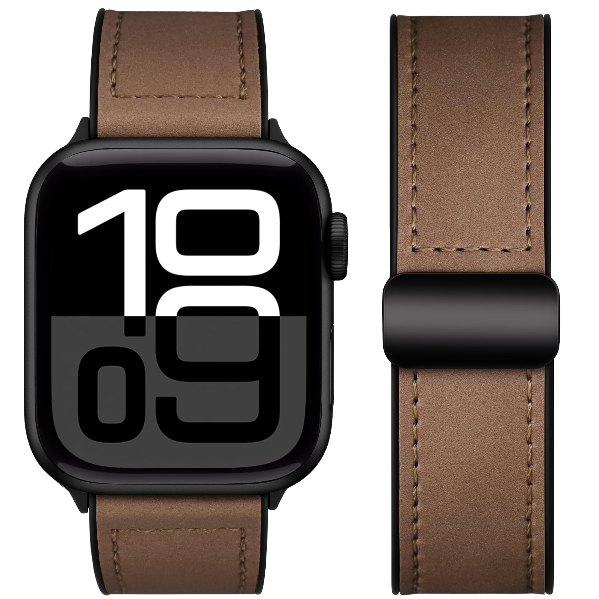 Magnetic Leather Bands Compatible with Apple Watch 42mm(Series 11/10) 41mm 40mm 38mm Men Women, Vintage Leather with Adjustable Magnetic Buckle for iWatch Series 11 10 9 8 7 6 5 4 SE 3 2 1 42mm/44mm/45mm/49mm Dark brown