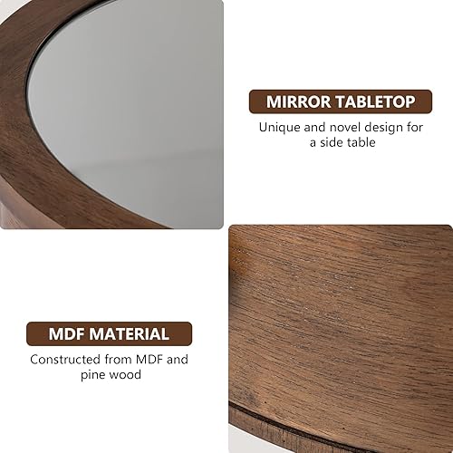 Miniatura 83 de COSIEST Mesa auxiliar redonda, mesa auxiliar de cristal con marco de madera, mesita de noche dorada champán con estilo moderno para sala de estar,