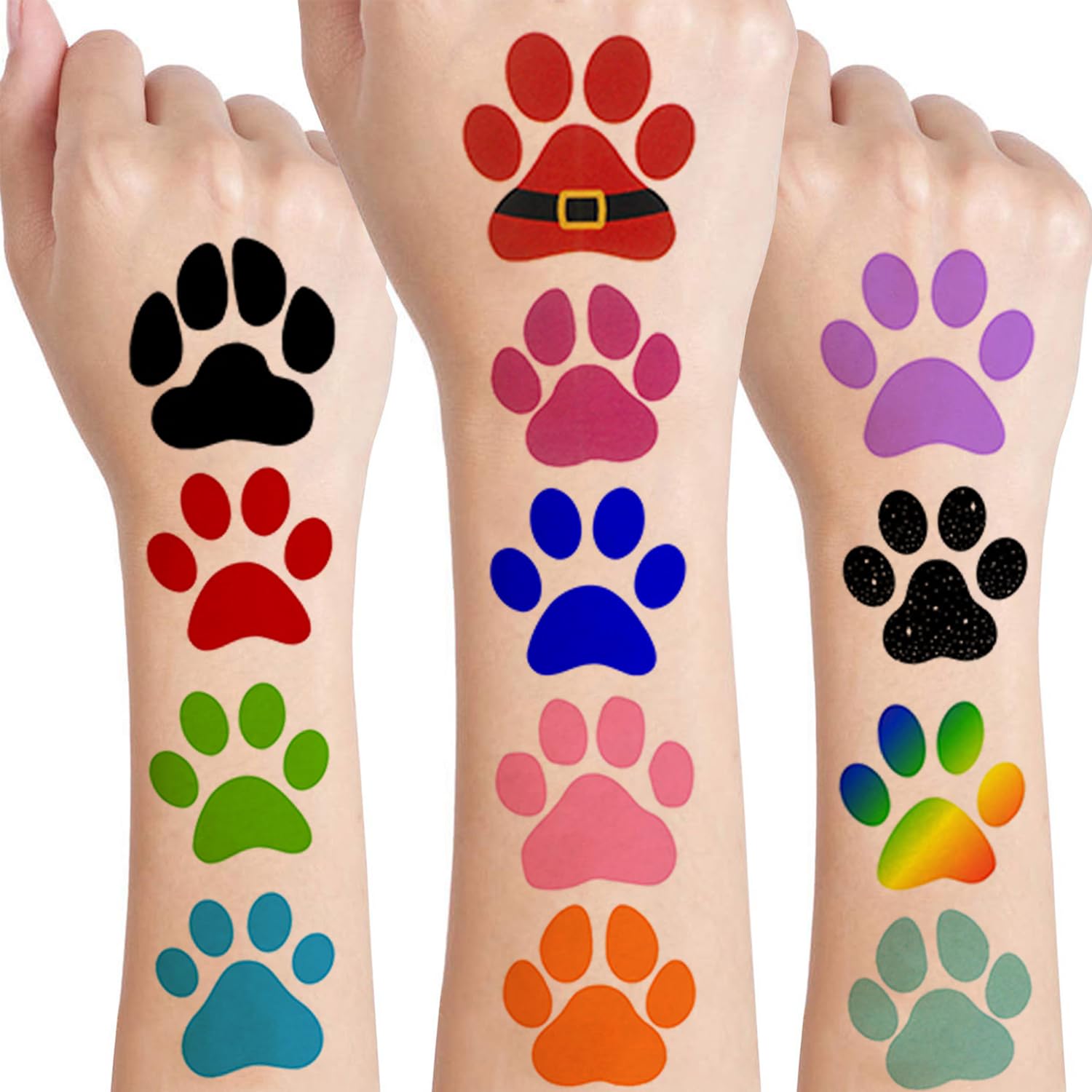 12 Sheets Dog Paw Temporary Tattoos, Paw Print Birthday Party Supplies Decorations Cute Face Body Art Fake Tattoo Stickers Paw Print Party Favors
