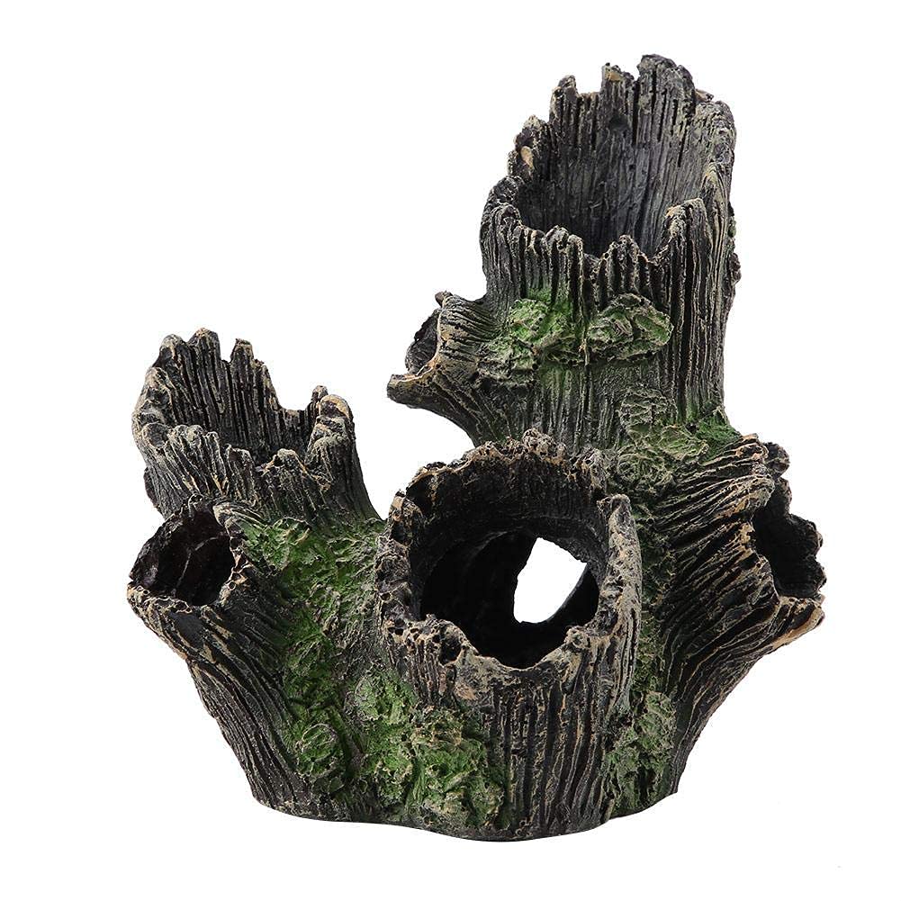 Pssopp Aquarium Driftwood Decorations Sinkable Fish Tank Artificial Resin Hollow Tree Trunk Ornament Fish Plant Habitat Decor Wood Decor (ST-004A)