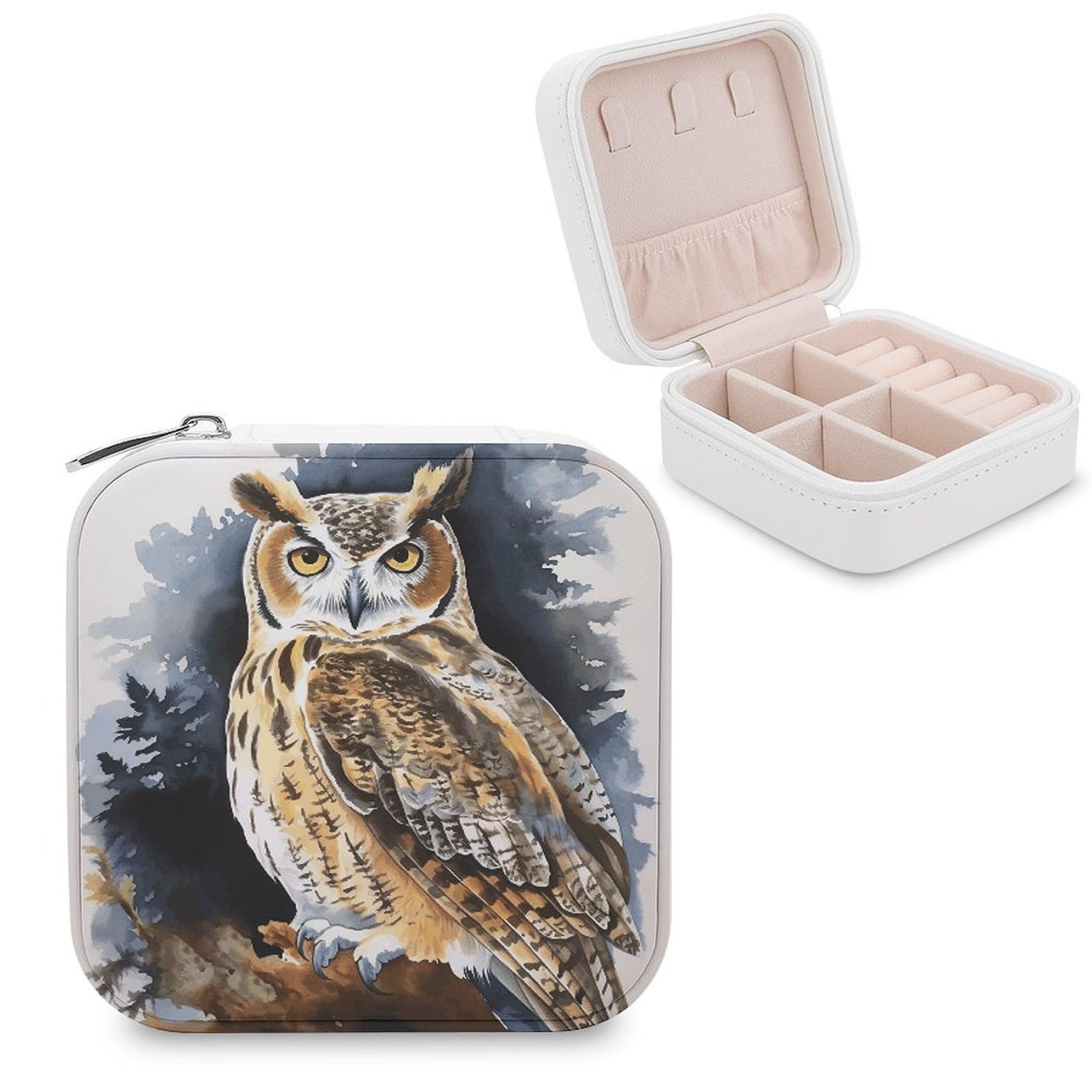 VstaDank Owl2 Jewelry Box Exquisite Leather Jewelry Organizer Portable Trinket Organizer Fashion Travel Jewelry Case for Rings Earrings Necklaces Unique Gifts for Women