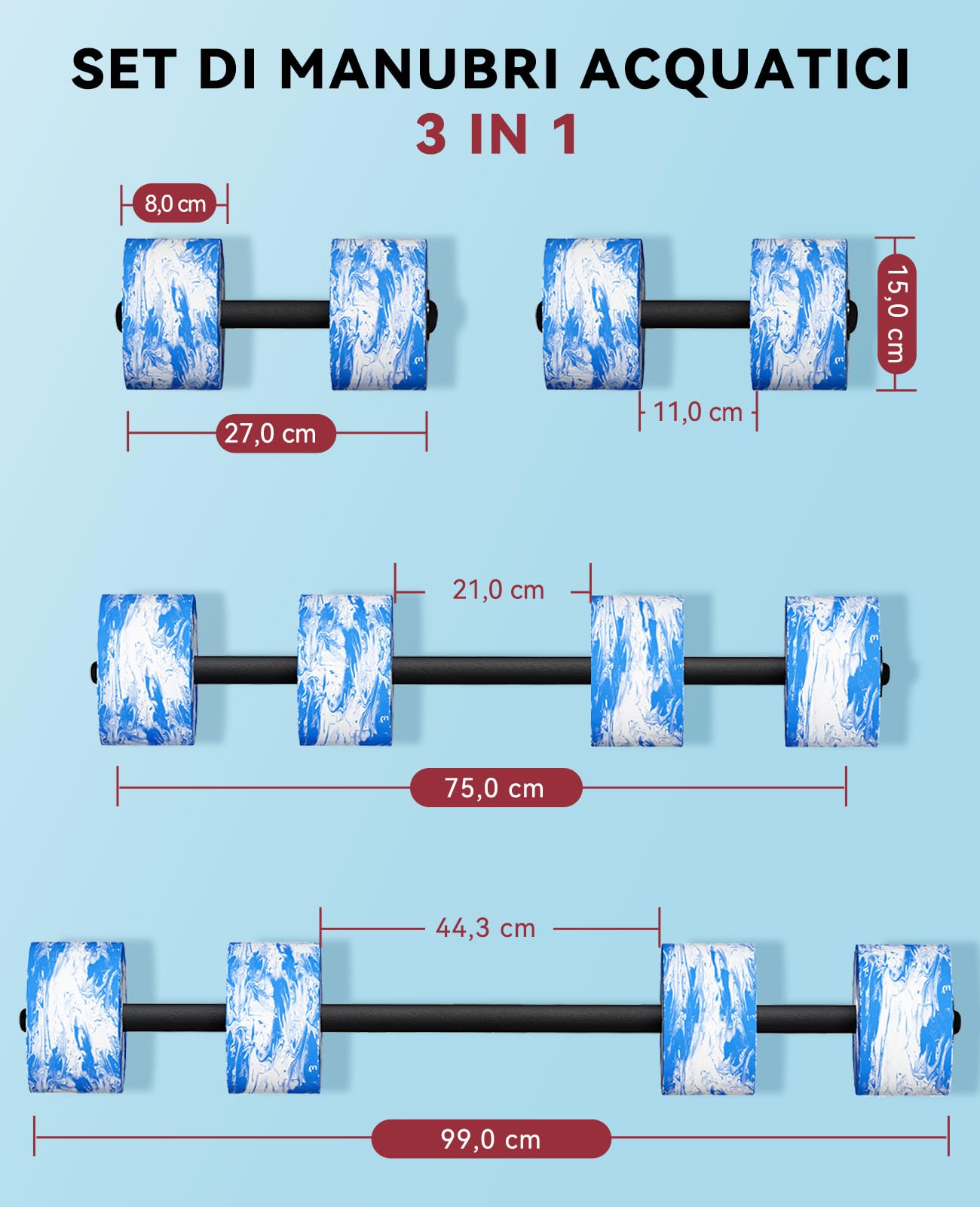 HAPBEAR Manubri per Esercizi Acquatici Piscina – Set 2 Manubri in Schiuma EVA Alta Densità per Aquagym, Design Multifunzione 3 in 1, Aerobica in Acqua e Perdita di Peso