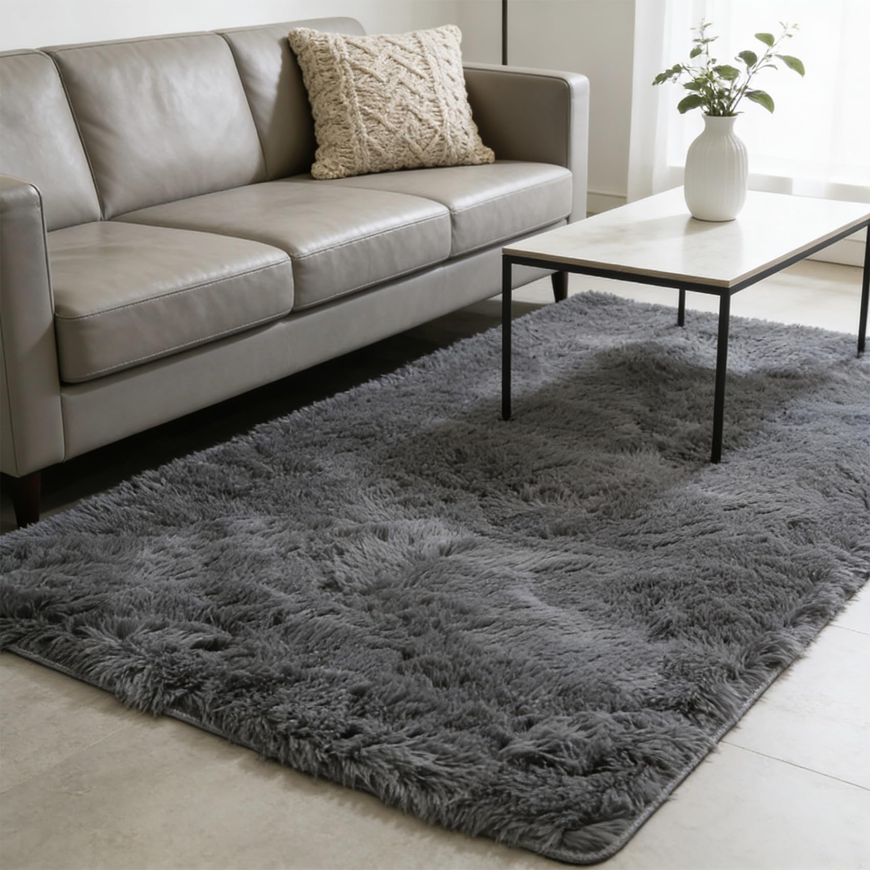 Tapis Salon Élégant à Poils Longs et Doux 220 x 90 cm Gris