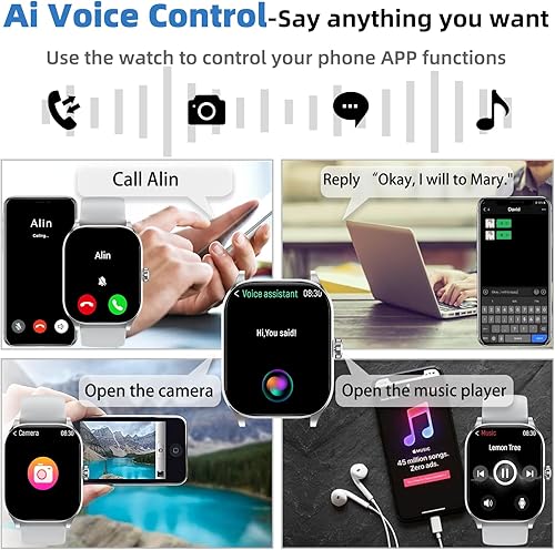 Miniatura 7 de Reloj inteligente (respuestahacer llamadas), reloj inteligente de 1.85 pulgadas para teléfonos Android y iPhone con frecuencia cardíaca, monitor de