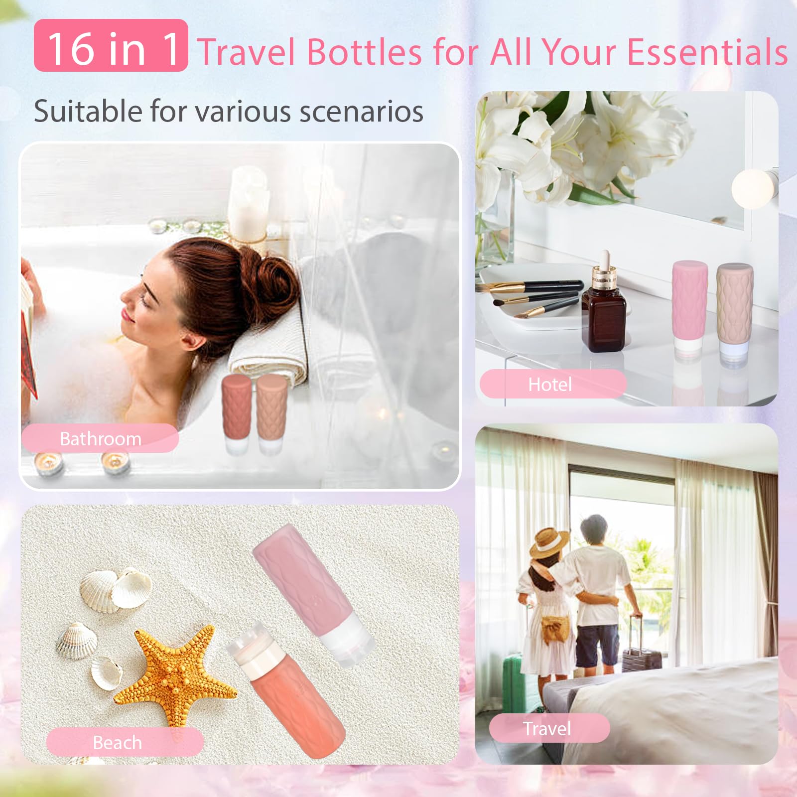 8 Pezzi Set Contenitori da Viaggio per Liquidi 100 ml, Ricaricabili Bottiglie da Viaggio in Silicone, Flaconi da Viaggio senza BPA, Boccette per Bagno, Kit Aereo per Shampoo, Crema, Lozione