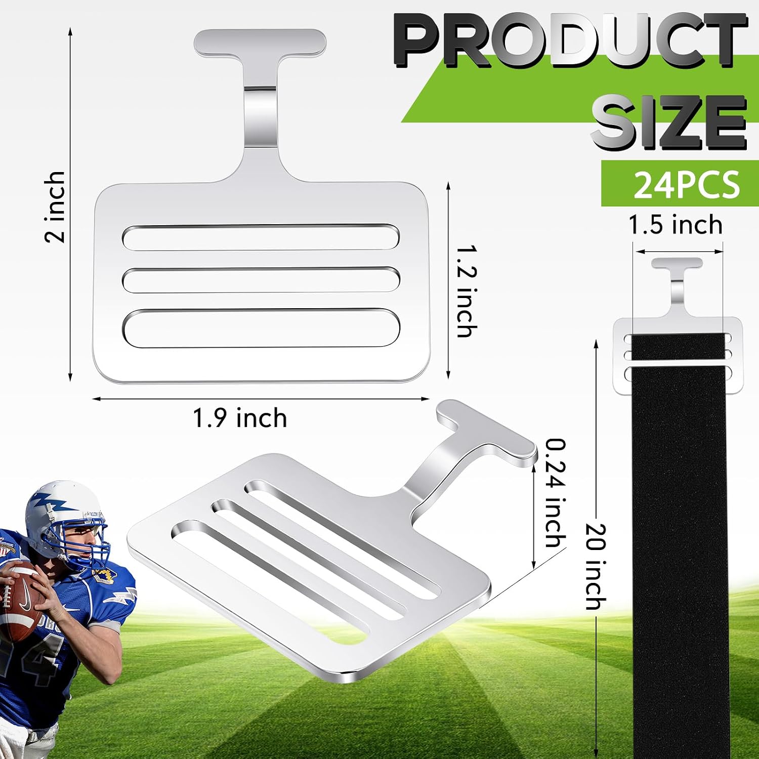 Fabbay Shoulder Pad T Hook with Elastic Strap,Include Silver Metallic Football T Hook for Youth Adult Football Shoulder Pad Straps