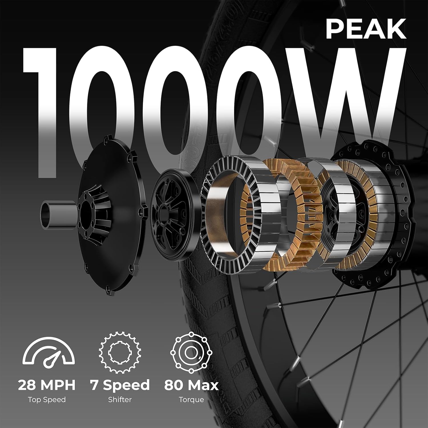 ANCHEER 26" Electric Bike for Adults, 1000W Peak Motor, 28MPH Speed, 60 Miles, 48V 15Ah Removable Battery, Fat Tire Electric Bike Off-Road EBike for Men & Women, UL2849 Compliant, 7 Speed, RoverL/H