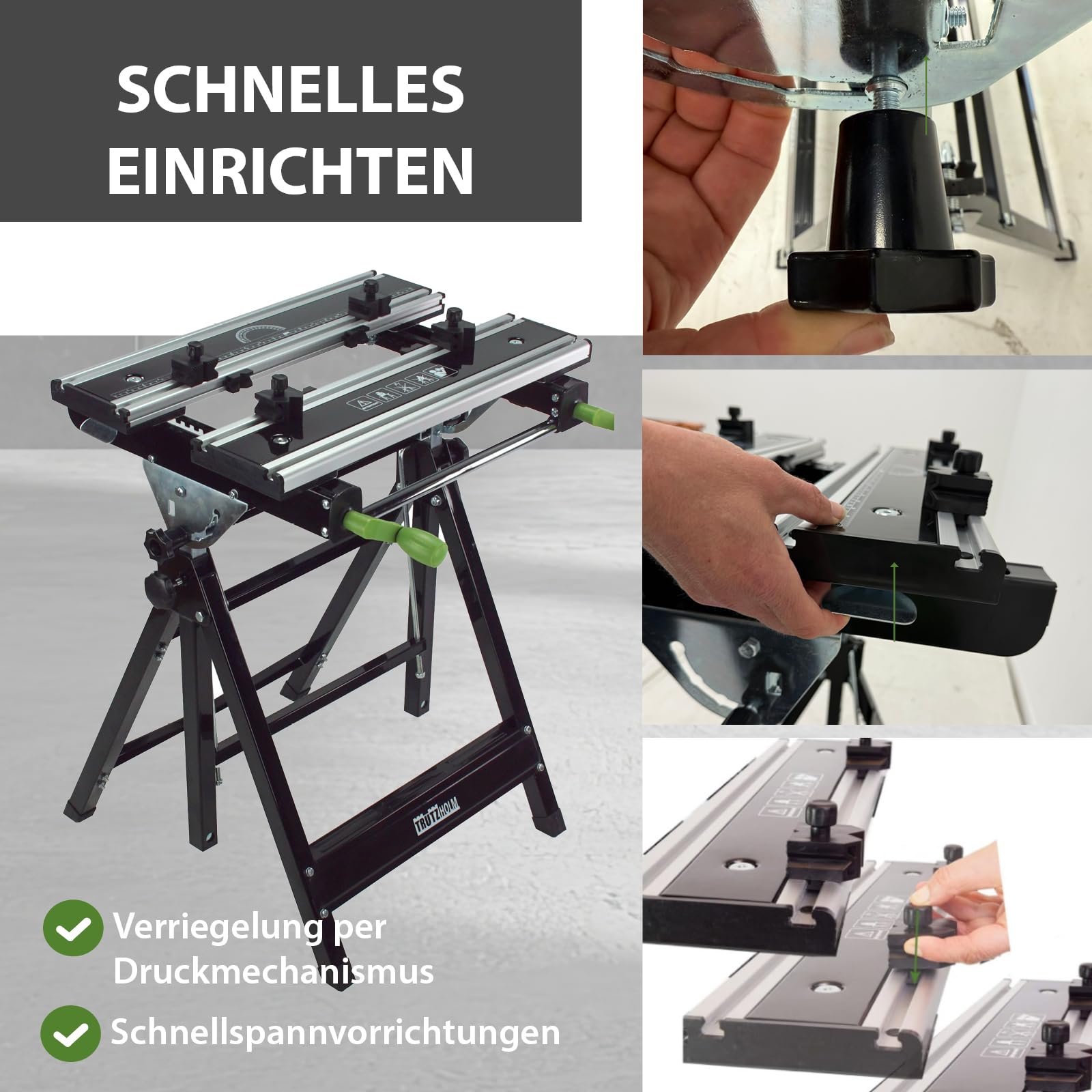 2 x TRUTZHOLM Werkbank klappbar höhenverstellbar – Premium Multifunktionswerkbank aus Alu/Stahl, 7-Fach verstellbar, 100 kg Tragkraft, mobiler Arbeitstisch für Werkstatt & Hobby