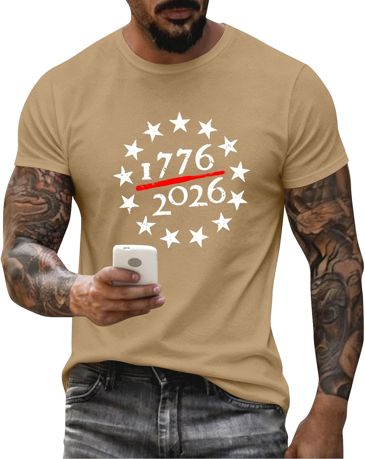 Ymosrh Men's USA T Shirts Short Sleeve Patriotic 1776-2026 Print Athletic Workout Tee Tops, M-3XL