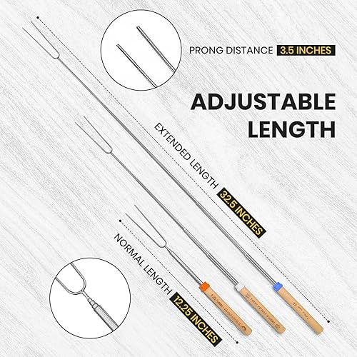 Miniatura 7 de Palitos para asar malvaviscos para hoguera, palitos para hoguera de 32 pulgadas de largo, palitos para asar perros calientes para fogata, pinchos