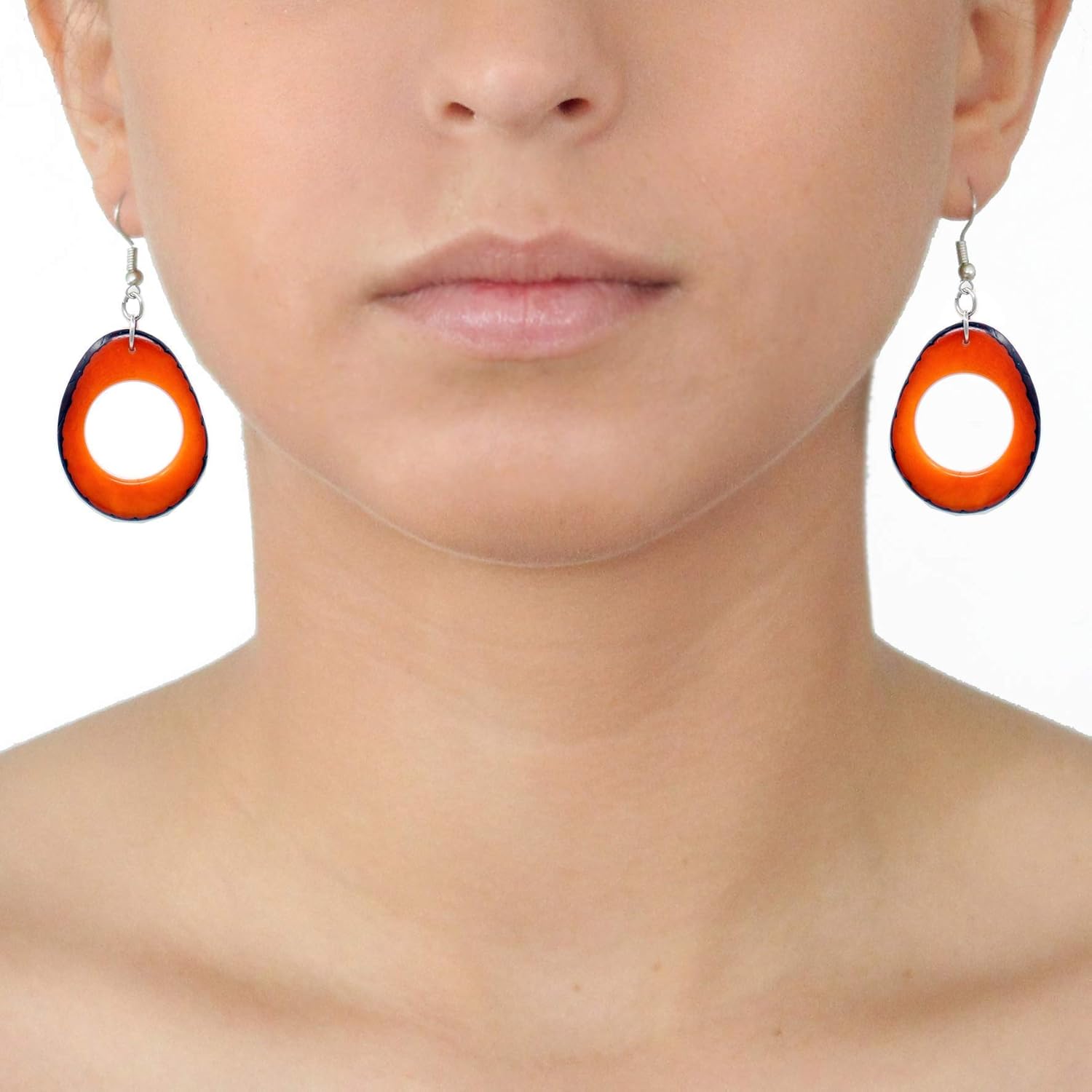 Tagua Earrings Orange Slices Handmade Fair Trade, lightweight - Image 2
