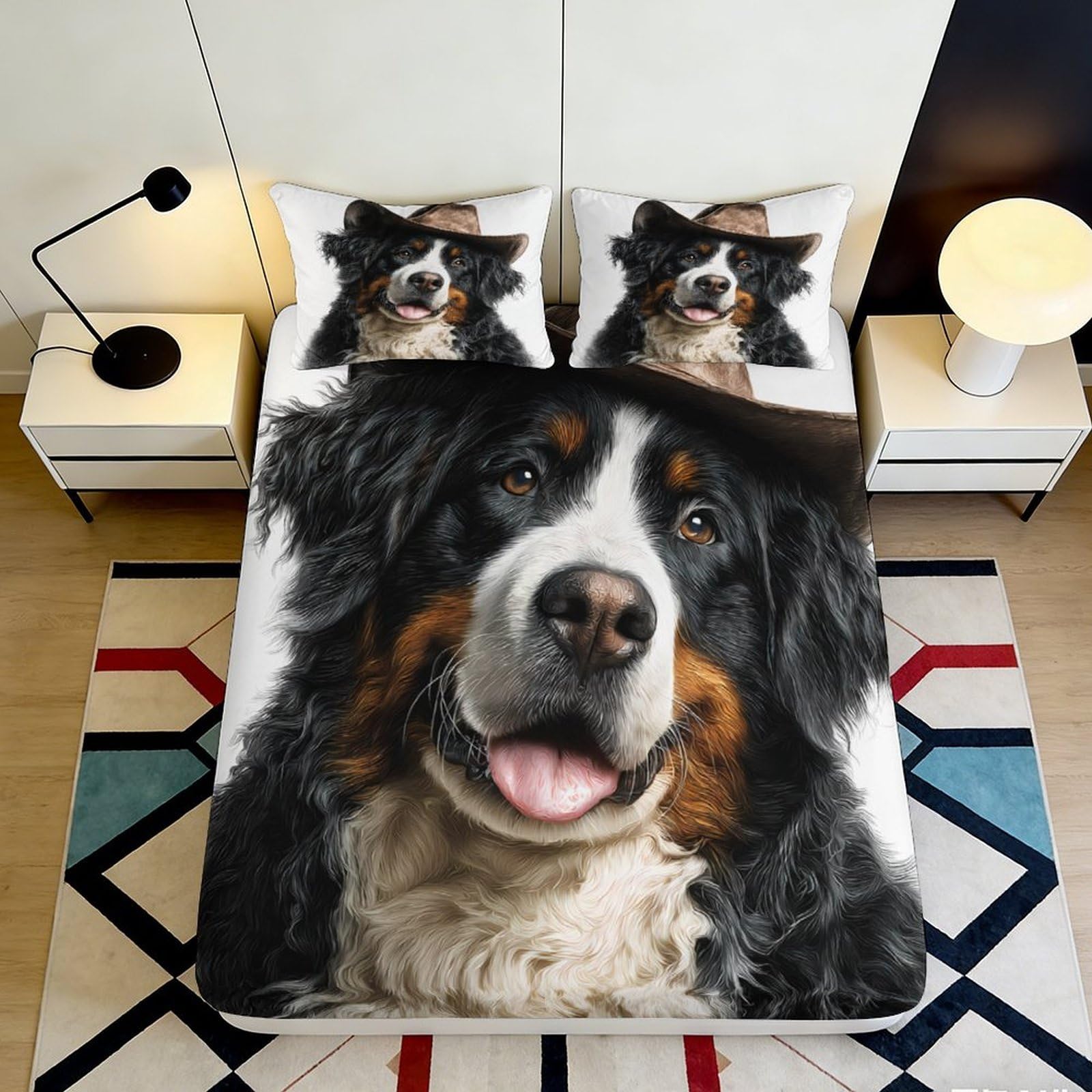 Jqzkxnhpbr Style-10 3D Printed Bernese Mountain Dog Fitted Sheet Microfiber Soft Animal Pattern Bed Cover For Bedroom Dorm Mattress Protection Decor 90X200x25cm