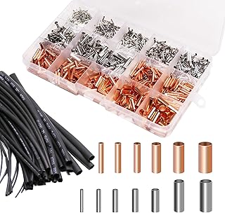 970Pcs Wire Ferrules Kit Tinned Copper Crimp Connector Non Insulated Electrical Cable Pin Cord End Terminal Assortment Kit with 48Pcs Heat Shrink Tubing