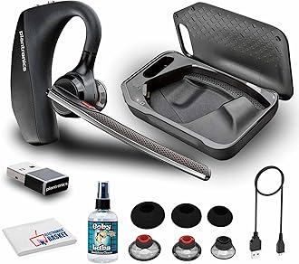 Poly Voyager 5200 UC Bluetooth Headset (7K2F3AA) Bundle Including: Goby Labs Headphone Cleaner, Fiber Cloth, Small, Medium, Large Ear Tips, Charging Case, Charging Cable