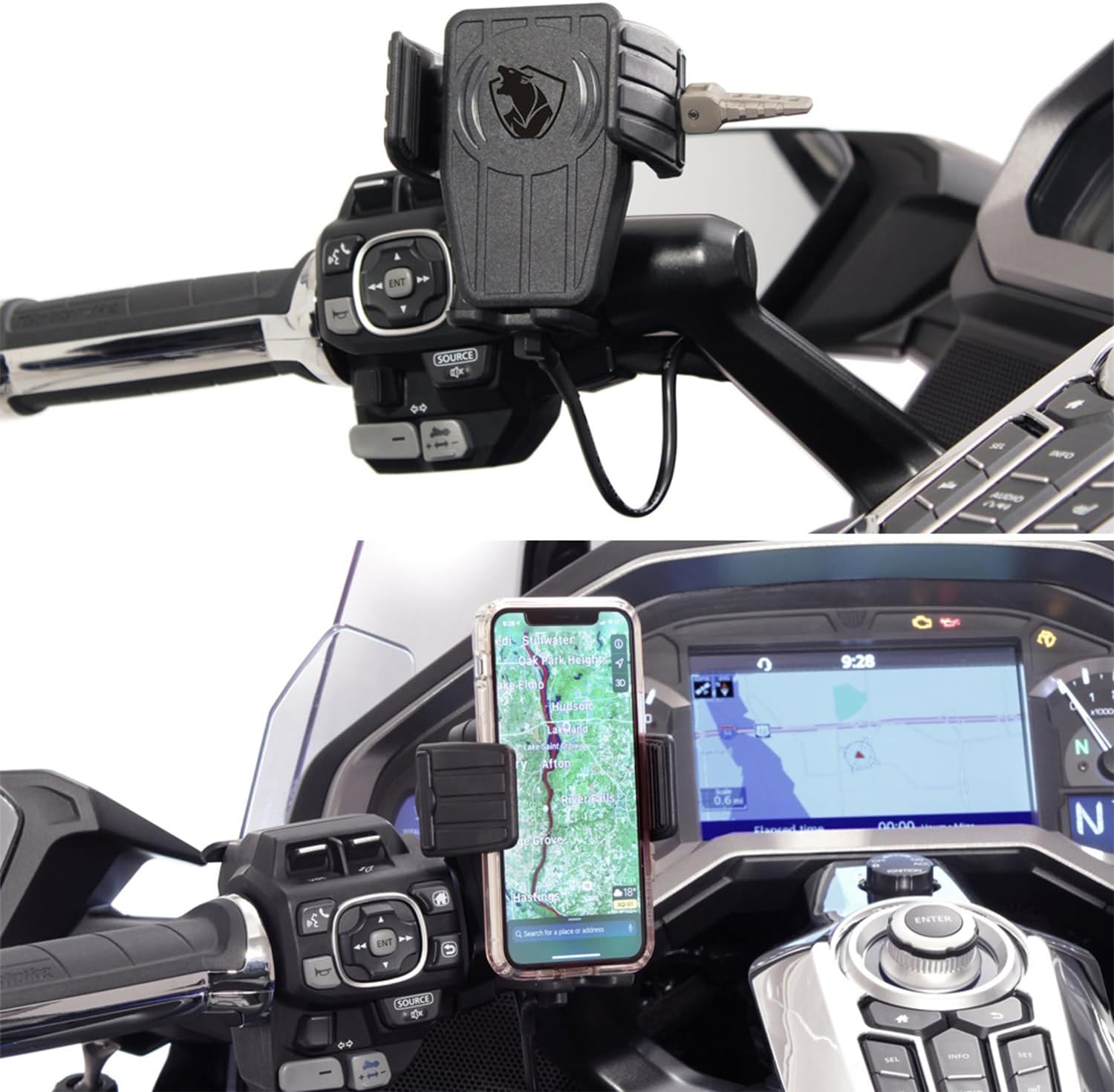 Motorcycle GPS Mobile Phone Wireless Charging Navigation Bracket for Honda Gold Wing GL 1800 F6B GL1800 DCT 2018 2019 2020 2021 Motorcycle Phone Holder Perch Mount Navigational Accessories