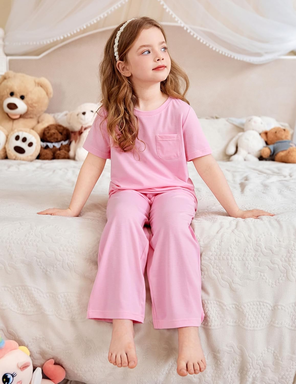 Arshiner Girls' Sleepwear Short Sleeve Long Pants Pajamas Sets Soft Loungwear for Kids - Image 6