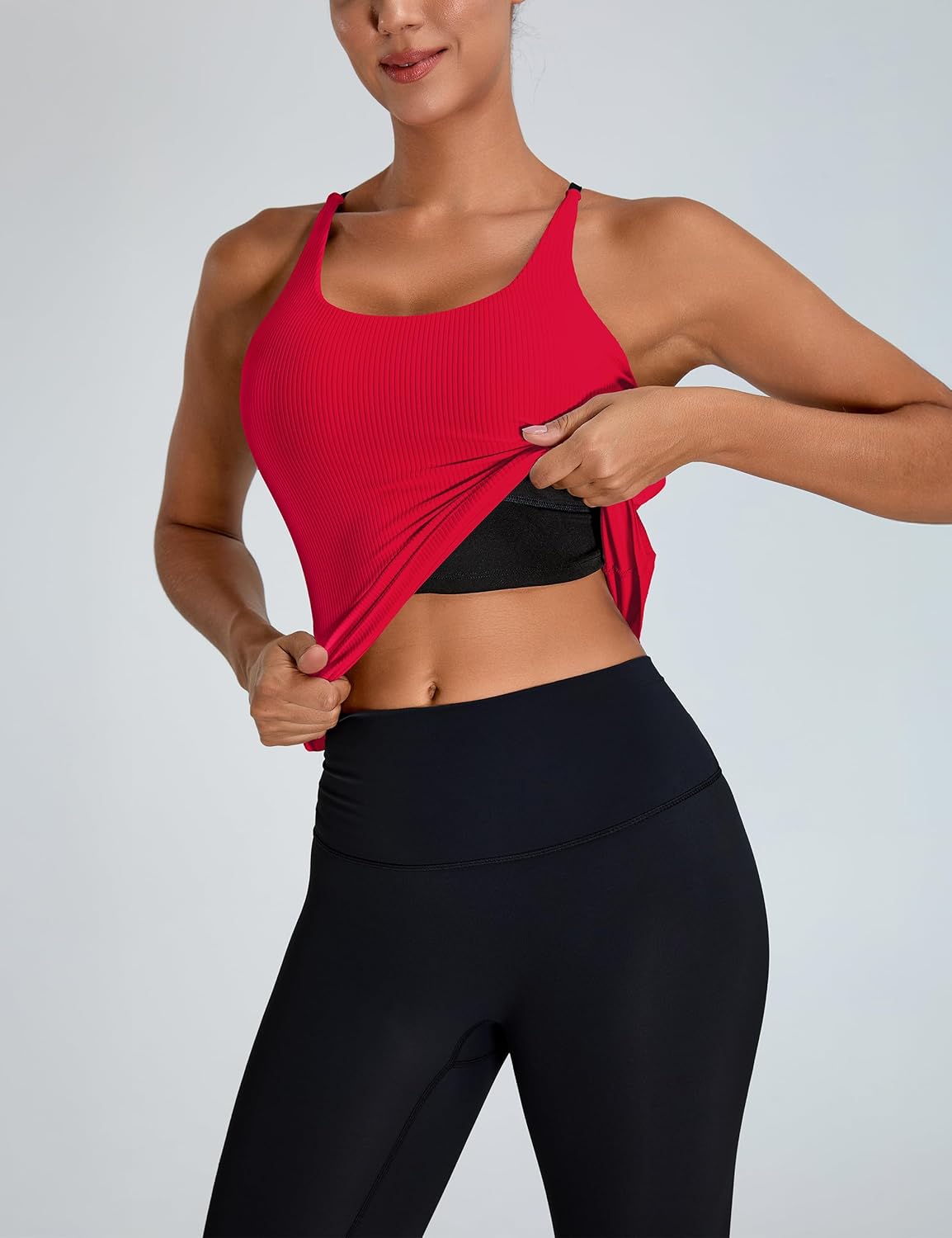 BMJL Womens Workout Tops Athletic Tank Top Built in Bra Yoga Ribbed Sleeveless Open Back Running Gym Shirts - Image 3