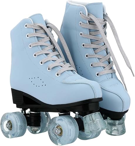 Miniatura 3 de Patines para mujer, de piel sintética, patines brillantes ajustables, patines de 4 ruedas, de doble línea para chica.