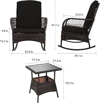 Patio Furniture Set Outdoor Rattan Chair Wicker Sofa Garden Conversation Bistro Sets w/Loveseat for Yard,Pool or Backyard (7PC-2 Rocking Chair+Table+2 Ottoman)
