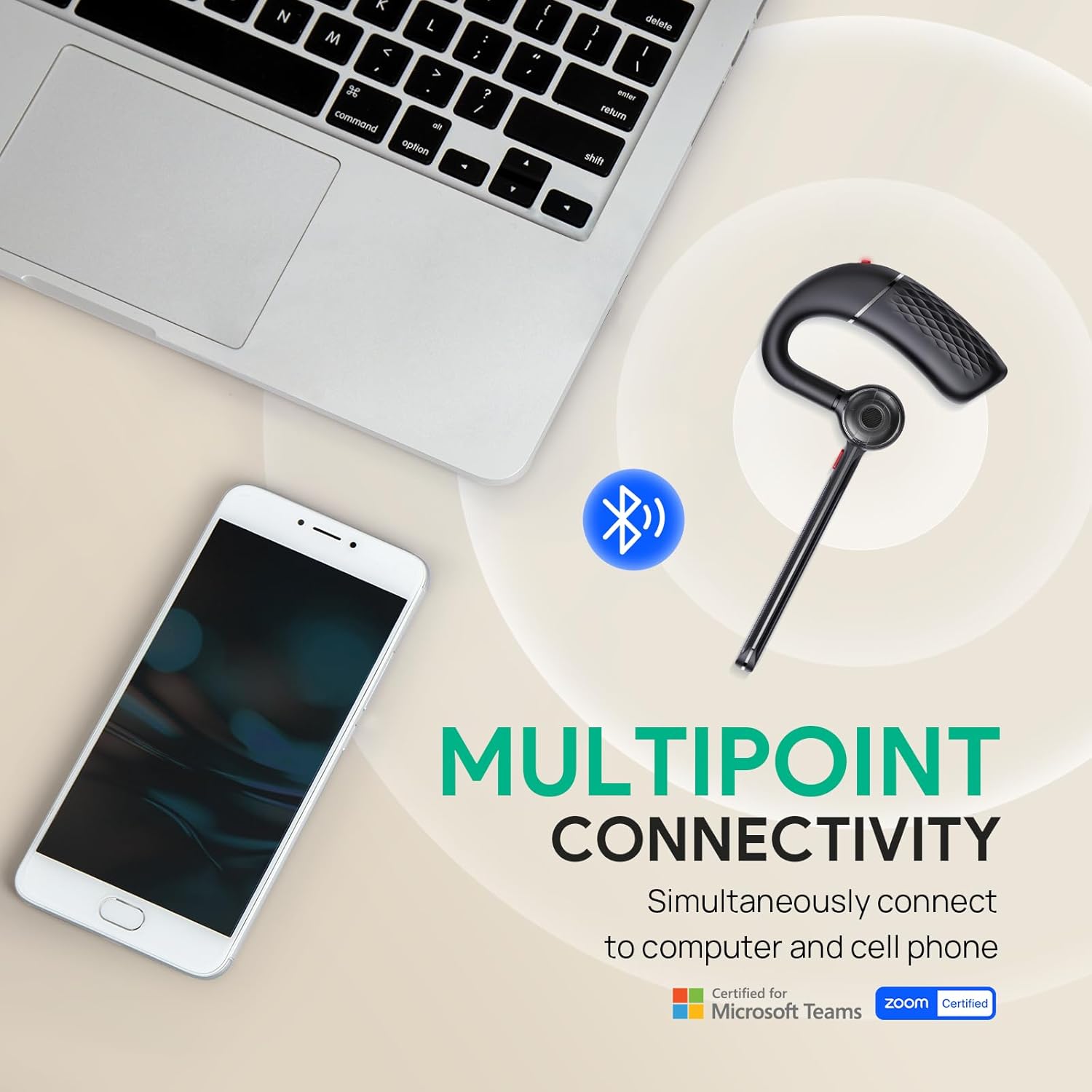 Yealink BH71 Lite Bluetooth Headset,Wireless Earpiece with 4 Noise Cancelling Microphone,10H Talk Time,Adjustable Ear Hook,Bluetooth Earphones for Cell Phone,Driving,Office Work