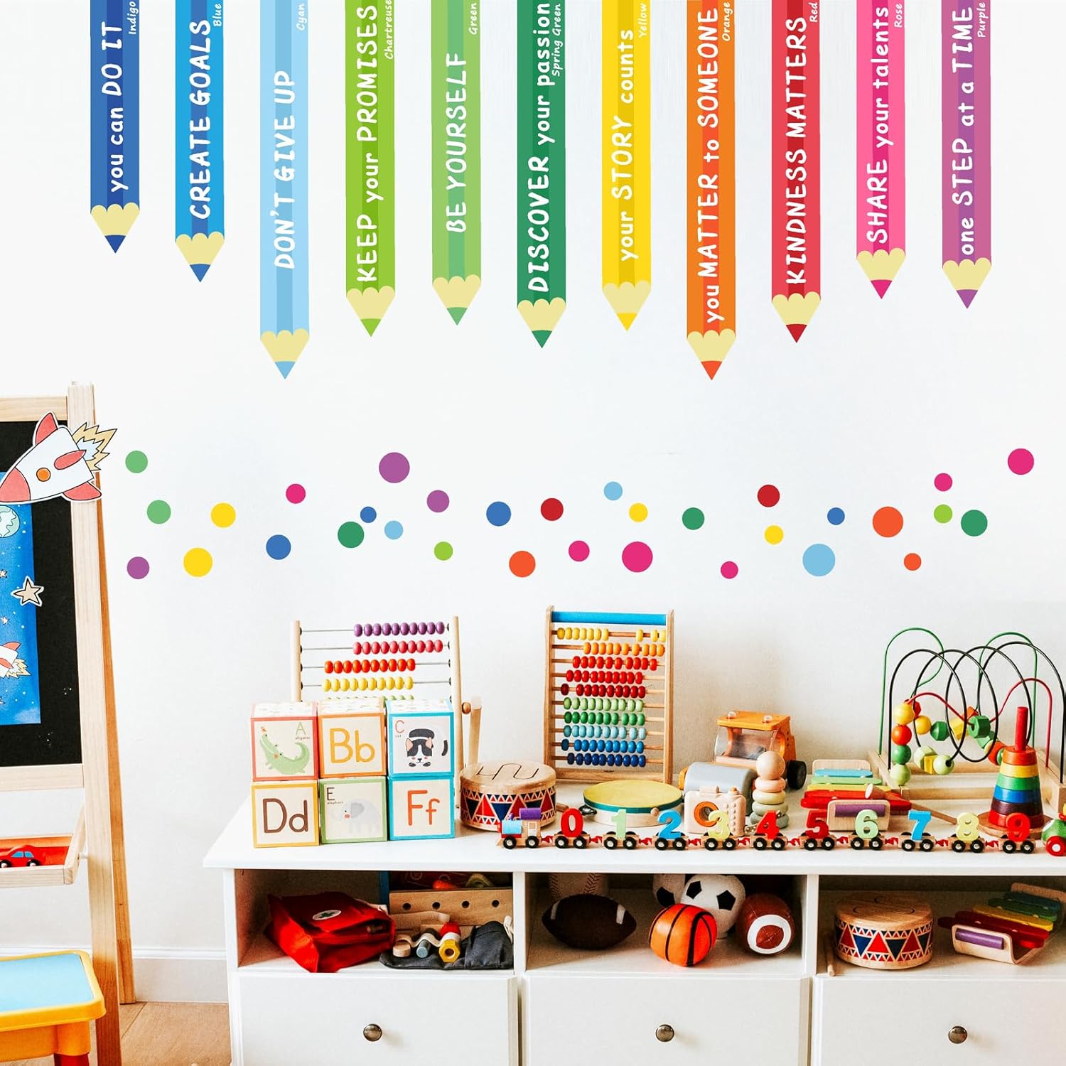 Colorful Inspirational Wall Decal Kids Wall Decals Color Walls Decals Motivational Quotes Walls Sticker You Can Do It Vinyl Sticker Polka Dots Decal Peel and Stick for Nursery Classroom Playroom Decor