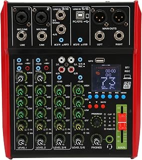 Placa de Mixagem de Som, 6 Canais de Som Claro DSP Liga de Alumínio Profissional DJ Mixer Plug and Play Multifuncional para Transmissão Ao Vivo