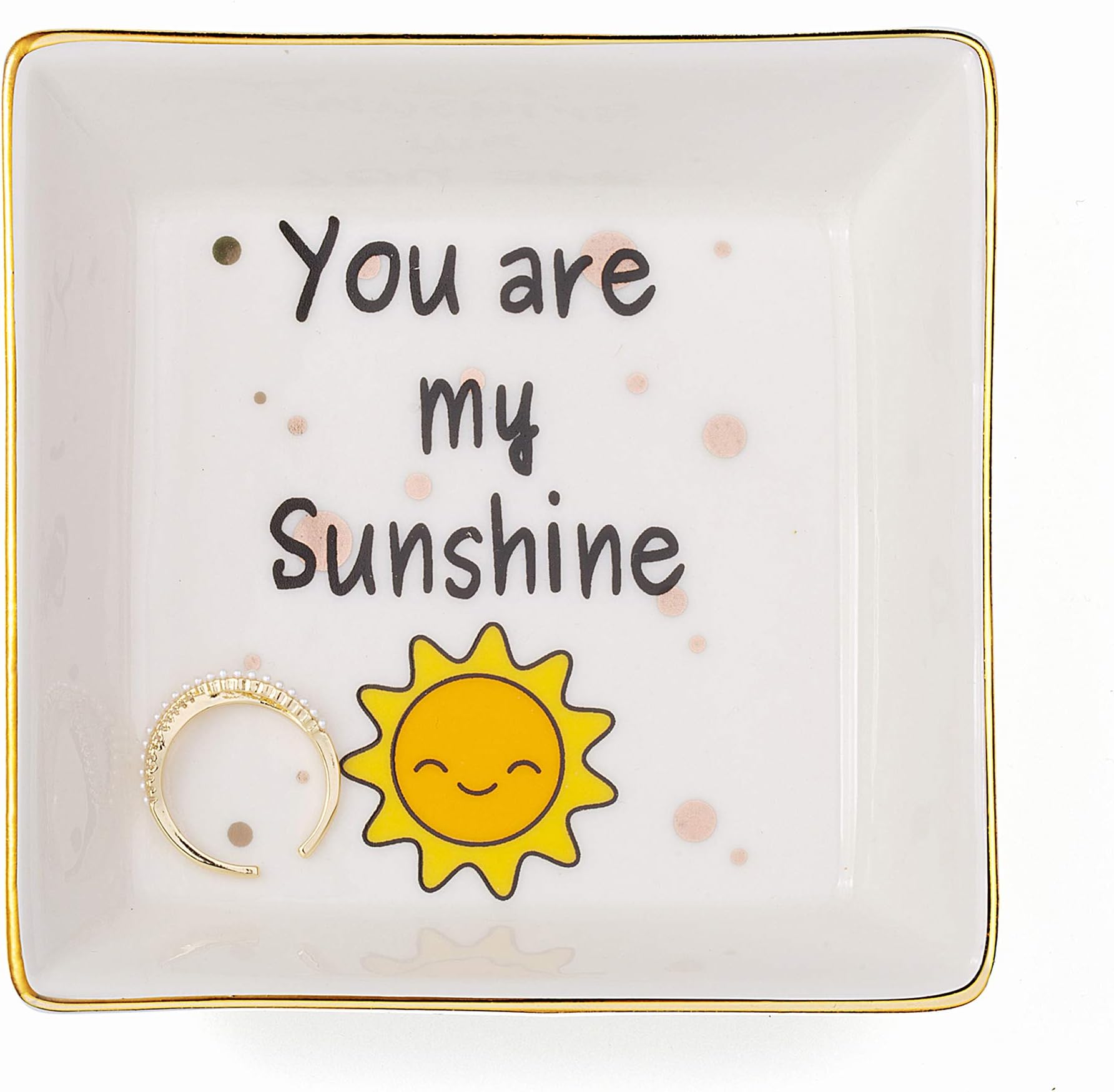 JoycuFF Birthday Gifts for Wife Ring Necklaces Holder Trinket Dishes Sister Birthday Christmas Gift Jewelry Tray for Earrings Necklace Bracelet You Are My Sunshine