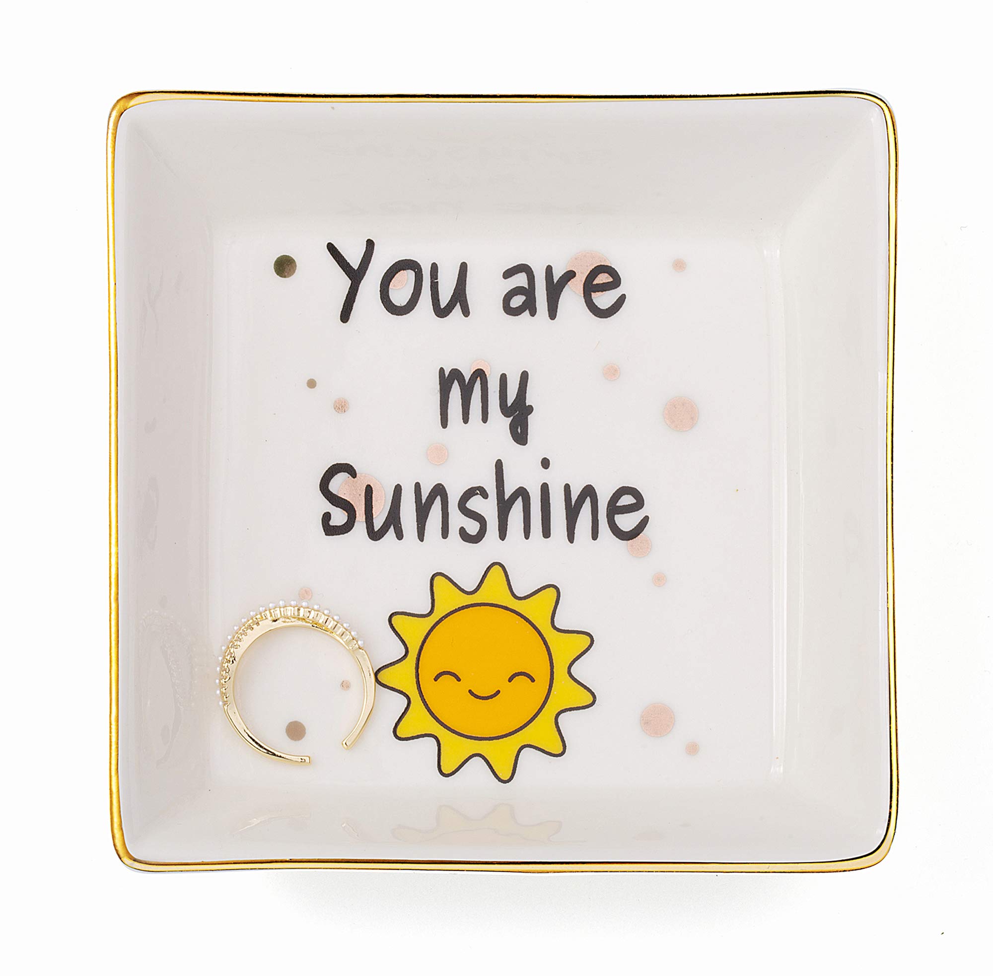 JoycuFF Birthday Gifts for Wife Ring Necklaces Holder Trinket Dishes Sister Birthday Christmas Gift Jewelry Tray for Earrings Necklace Bracelet You Are My Sunshine