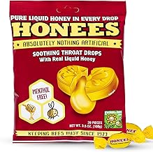 Honees Honey Filled Drops, Honey Cough Drops with Real Honey-Natural Sore Throat Relief-Nothing Artificial-Throat Coat Lozenges, Natural Cough Suppressant, Non-GMO (1 Pack – 20 Drops)