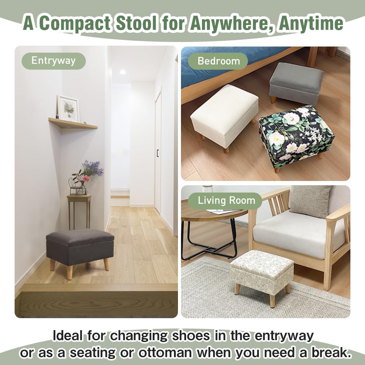 lumizone Small Ottoman with Storage Footstool Compact Foot Rest Stool for Living Room Under-Desk Entryway or Bedroom 10.63" Low-Height Storage Ottoman Cube Lightweight & Stylish (Beige)