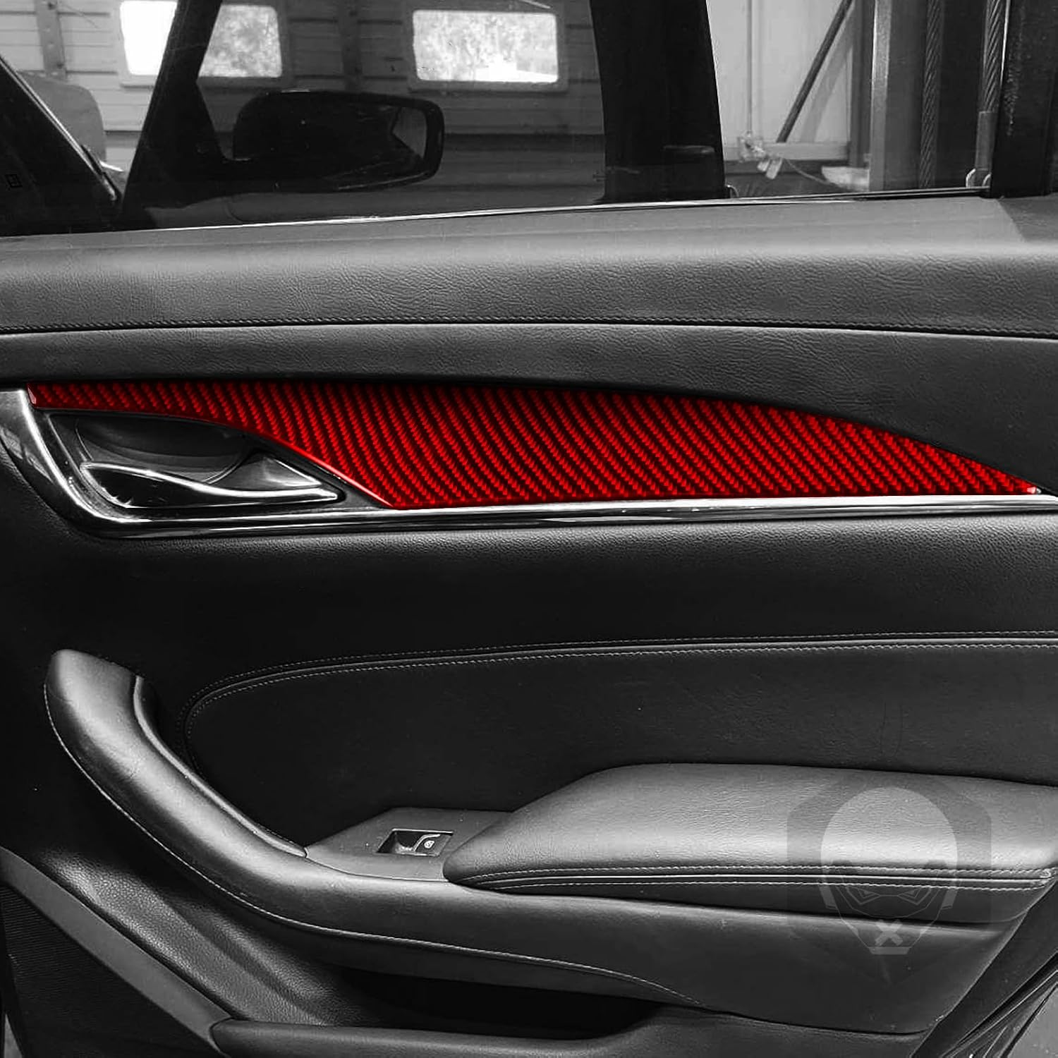Car Front and Rear Door Panel Scratch Protector Sticker Set Real Red Carbon Fiber Interior Accessories Compatible with Cadillac CTS/CTS-V 2014 2015 2016 2017 2018 2019[Only Fits Sedan Version]