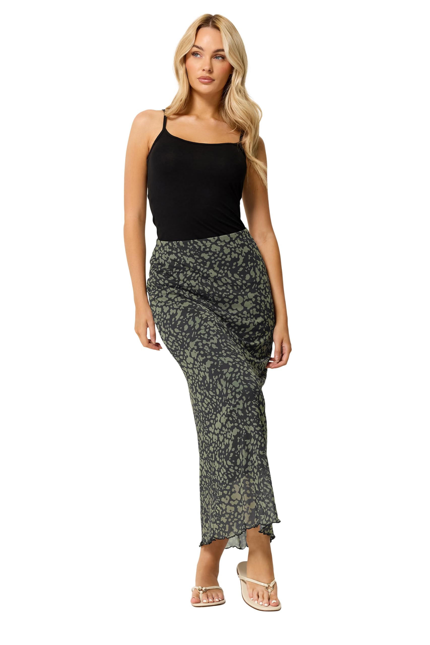 M&Co Women's Abstract Print Mesh Maxi Skirt in Dark Green | Size: 14