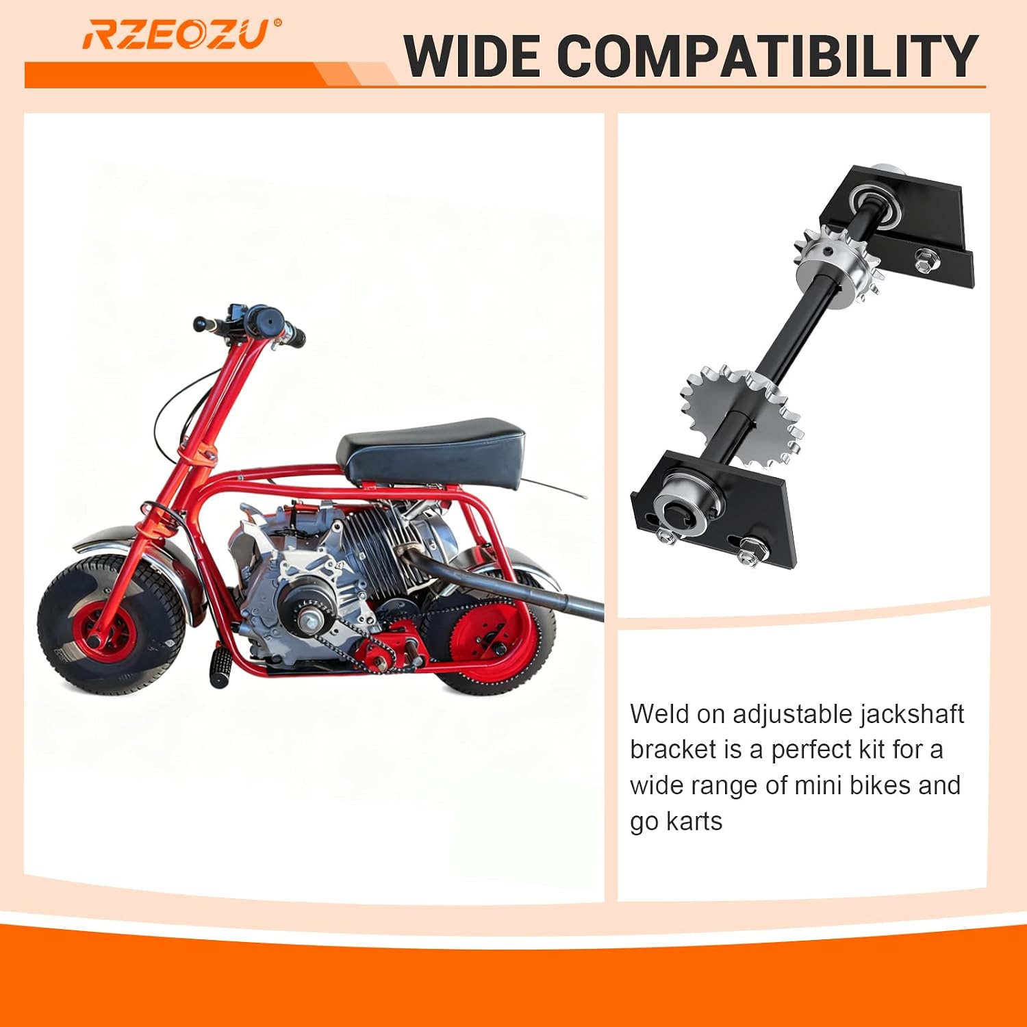 Heavy Duty Weld on Adjustable Jackshaft Plate Bracket Kit with 16" Mini Bike Axle 5/8" Bore 3/16" Keyway Replacement for Minibike Go Kart Powersports Parts Jackshaft Sprocket #40/41/420 Chain